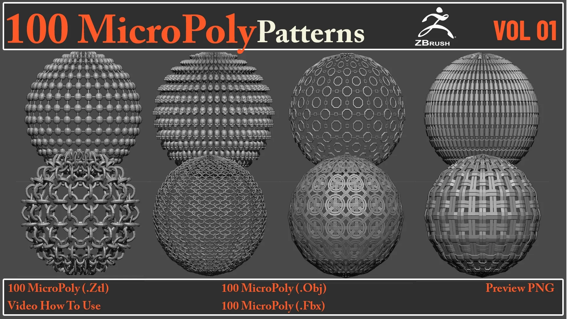 100 MicroPoly Patterns + Video How To Use + 100 Fbx & Obj