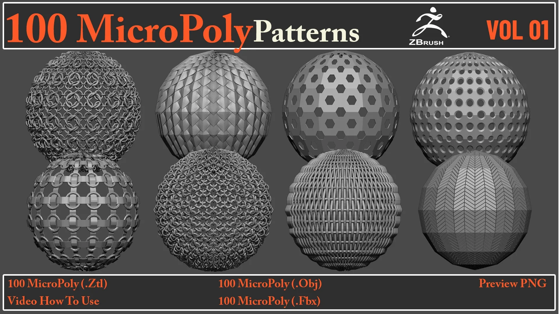 100 MicroPoly Patterns + Video How To Use + 100 Fbx & Obj