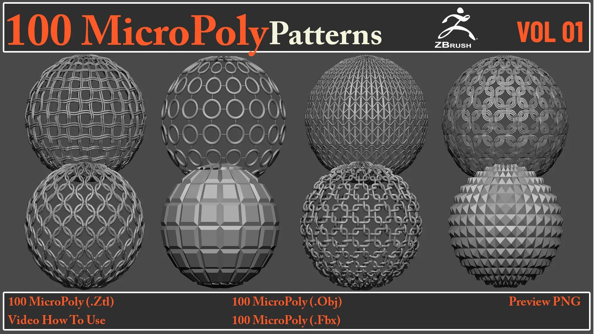 100 MicroPoly Patterns + Video How To Use + 100 Fbx & Obj