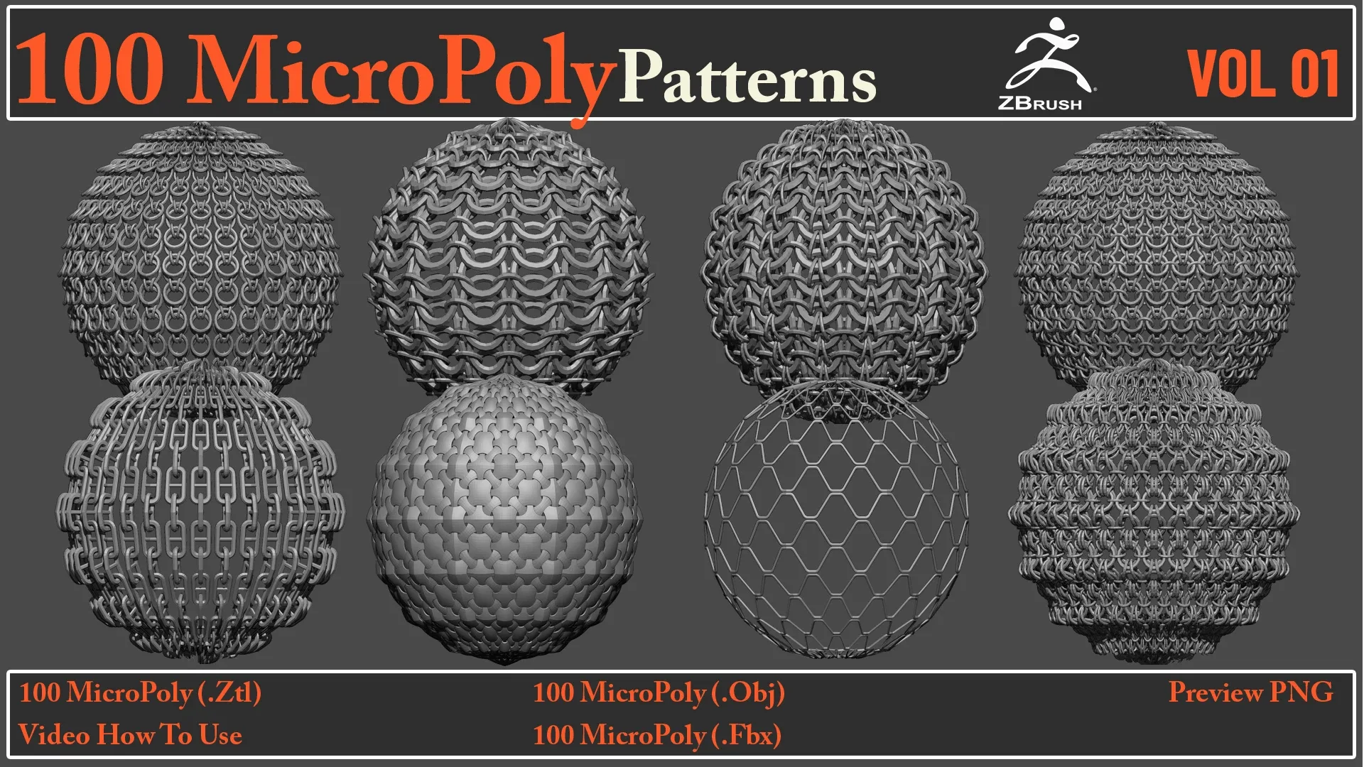 100 MicroPoly Patterns + Video How To Use + 100 Fbx & Obj