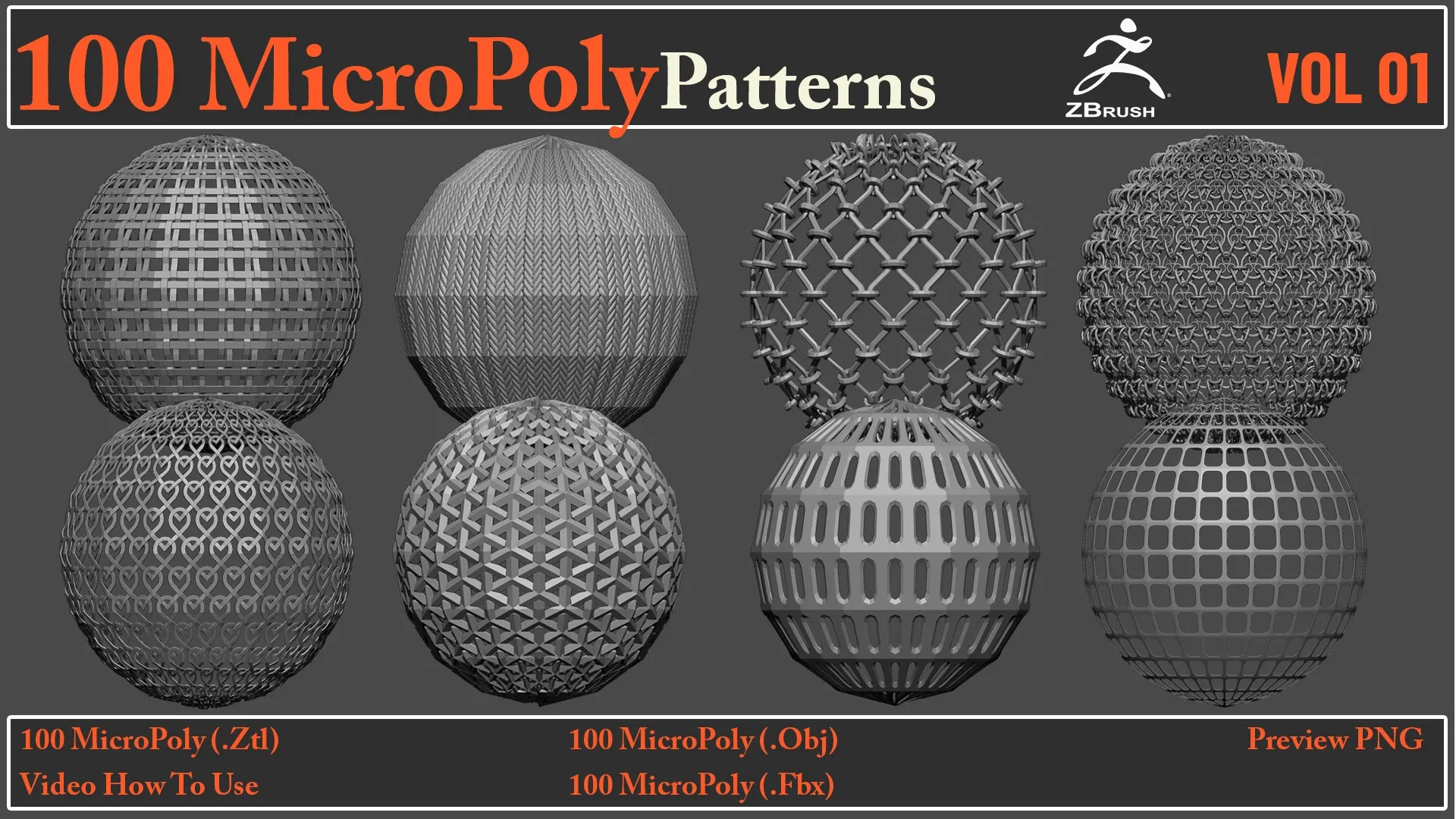 100 MicroPoly Patterns + Video How To Use + 100 Fbx & Obj