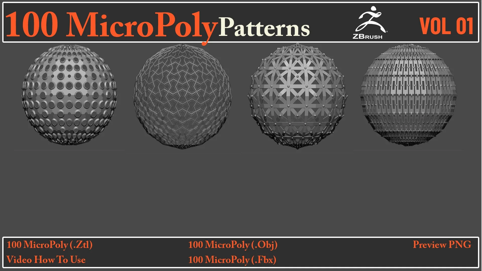 100 MicroPoly Patterns + Video How To Use + 100 Fbx & Obj