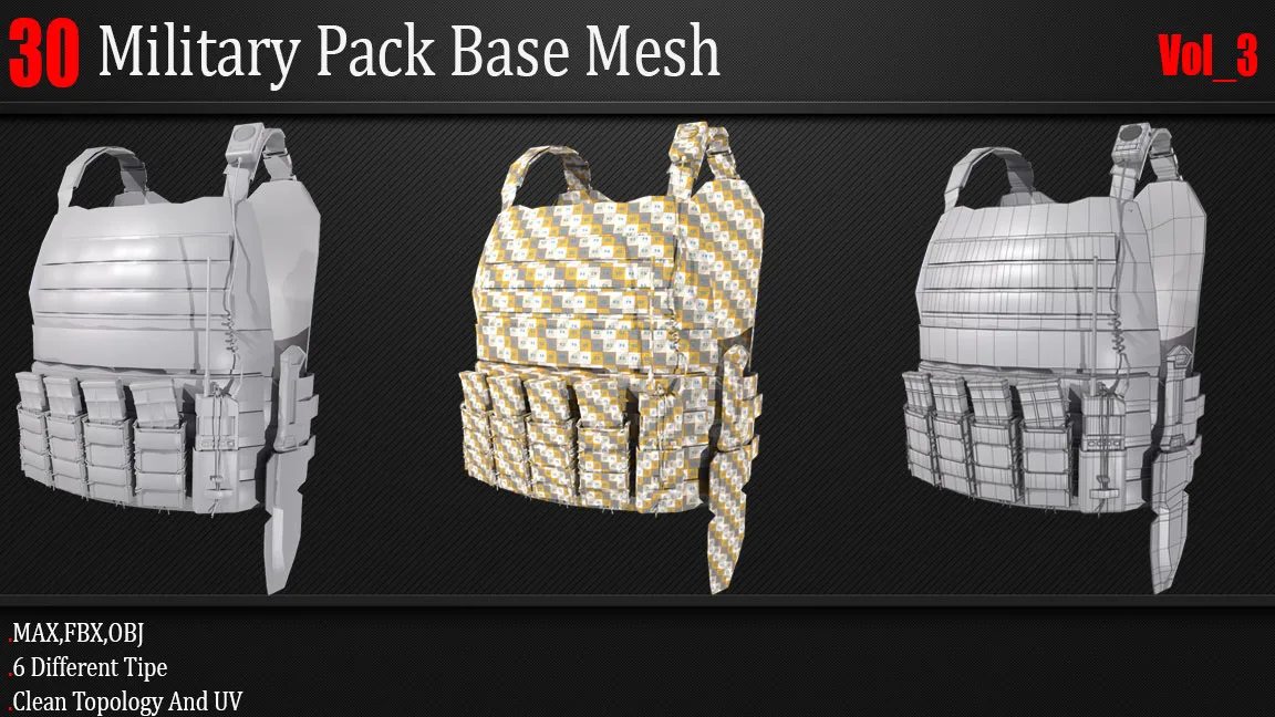 30 Military Pack Base Mesh_Vol 03 ( Game Ready )