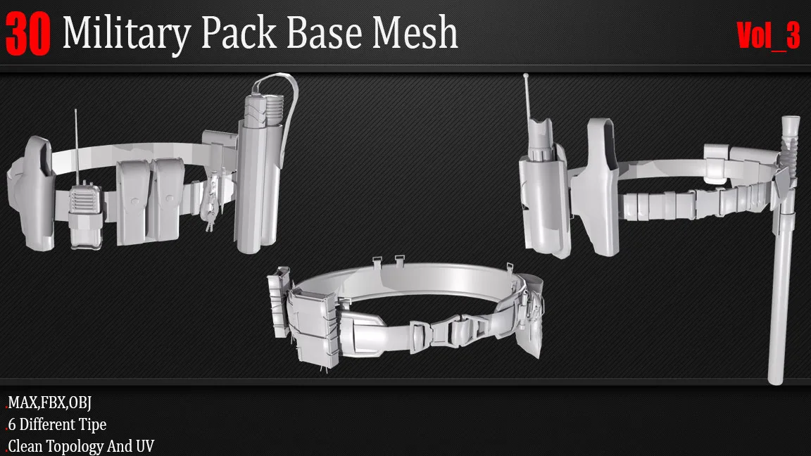 30 Military Pack Base Mesh_Vol 03 ( Game Ready )