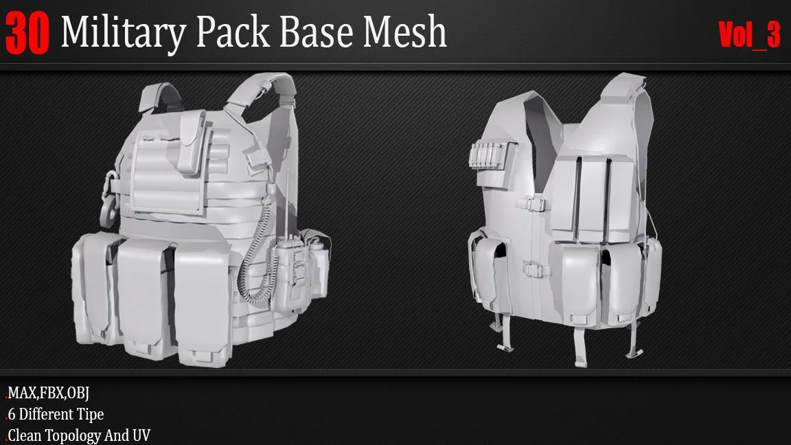 30 Military Pack Base Mesh_Vol 03 ( Game Ready )