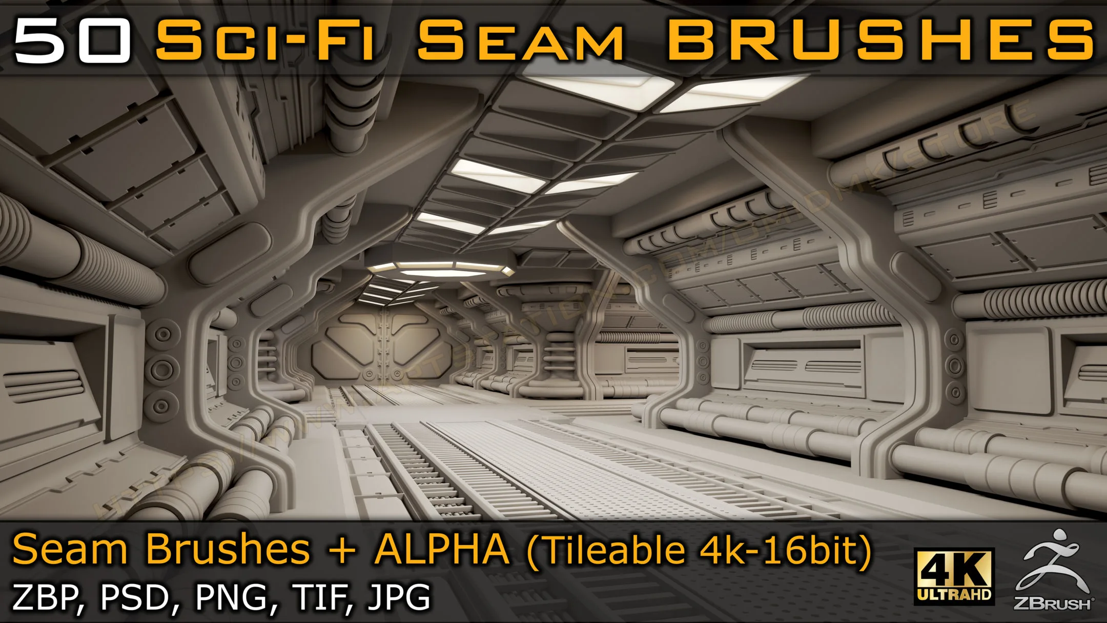 50 Sci-fi Seam Brushes + Alpha ( Tileable 4k-16bit) Vol.03