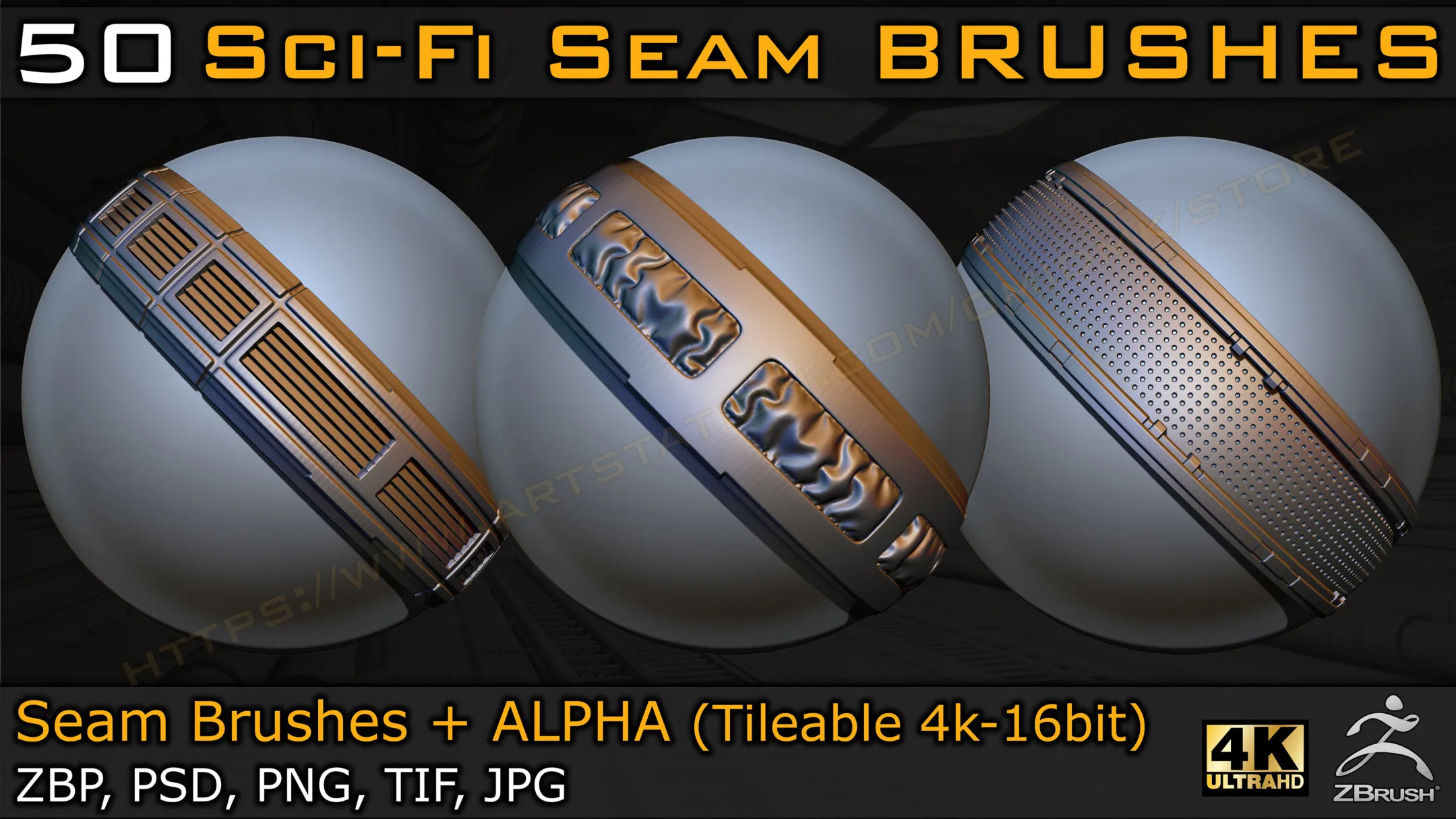 50 Sci-fi Seam Brushes + Alpha ( Tileable 4k-16bit) Vol.03