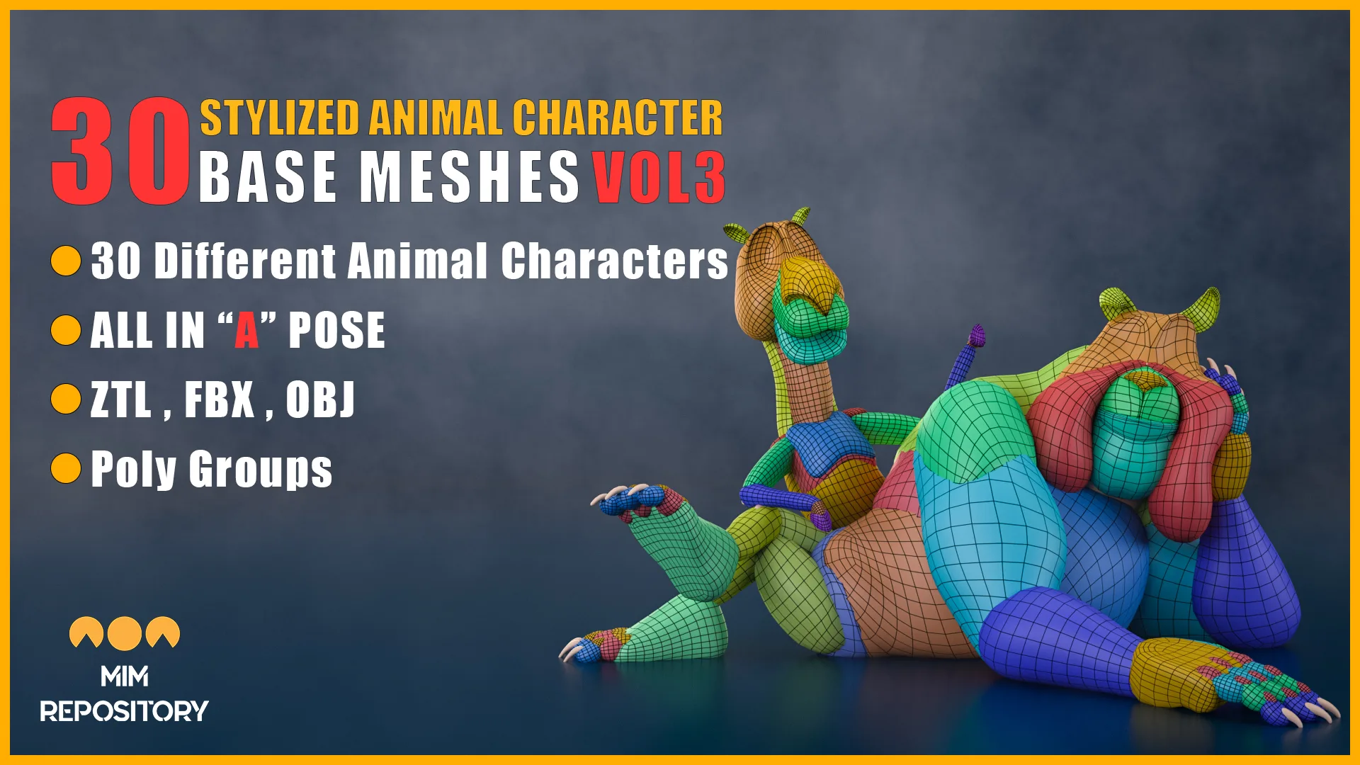 30 Stylized Animal Character Base Meshes - VOL 3