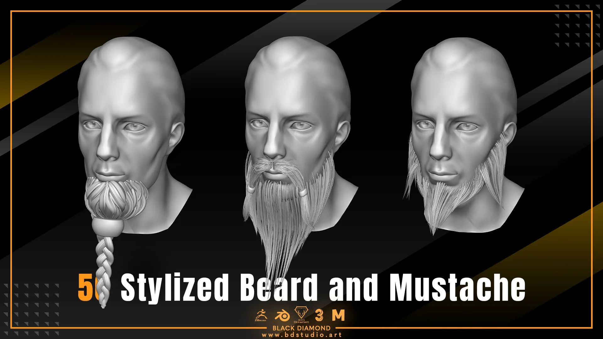 50 Stylized Beard and Mustache - For All 3D Software