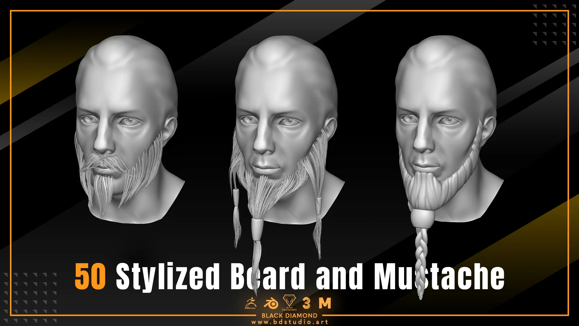 50 Stylized Beard and Mustache - For All 3D Software