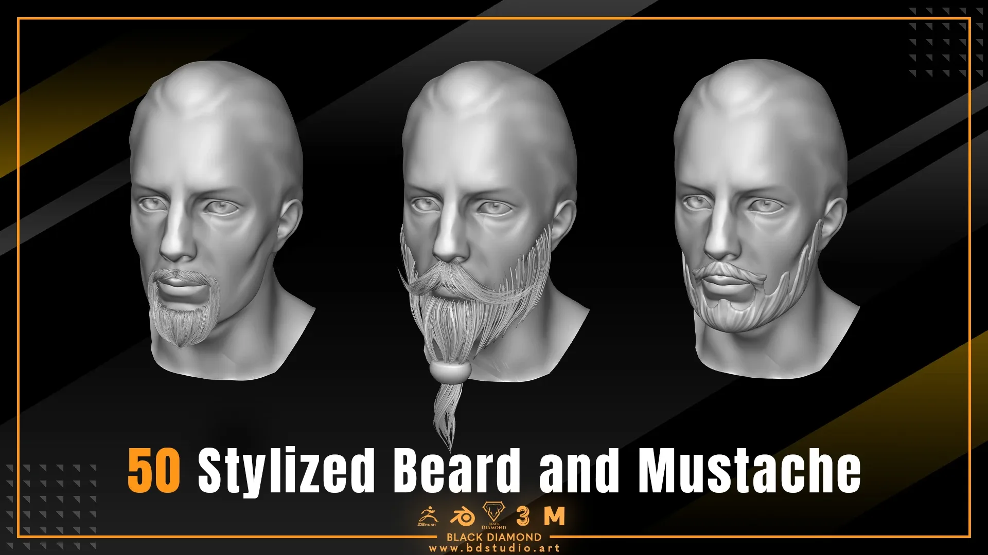 50 Stylized Beard and Mustache - For All 3D Software