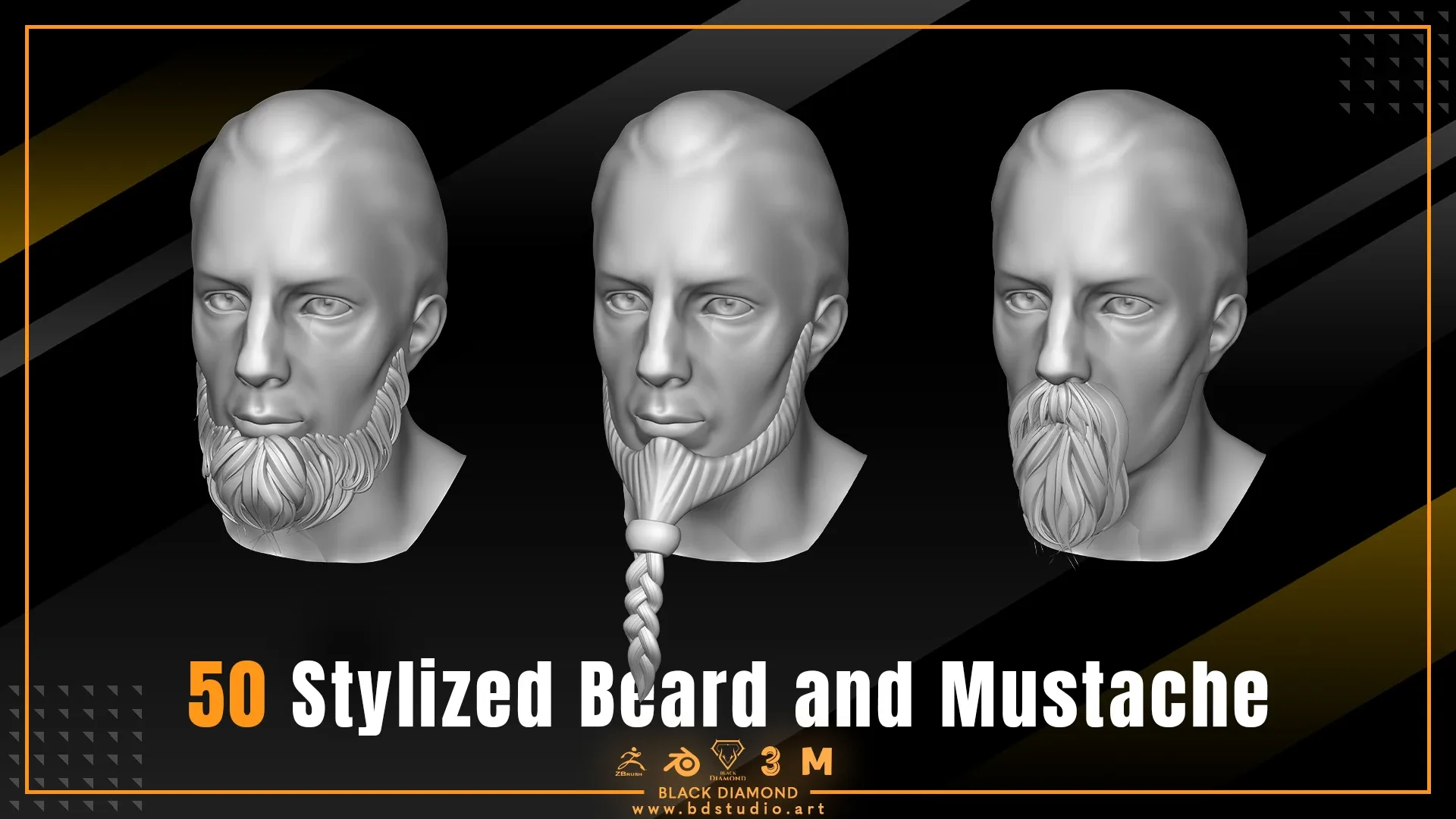 50 Stylized Beard and Mustache - For All 3D Software