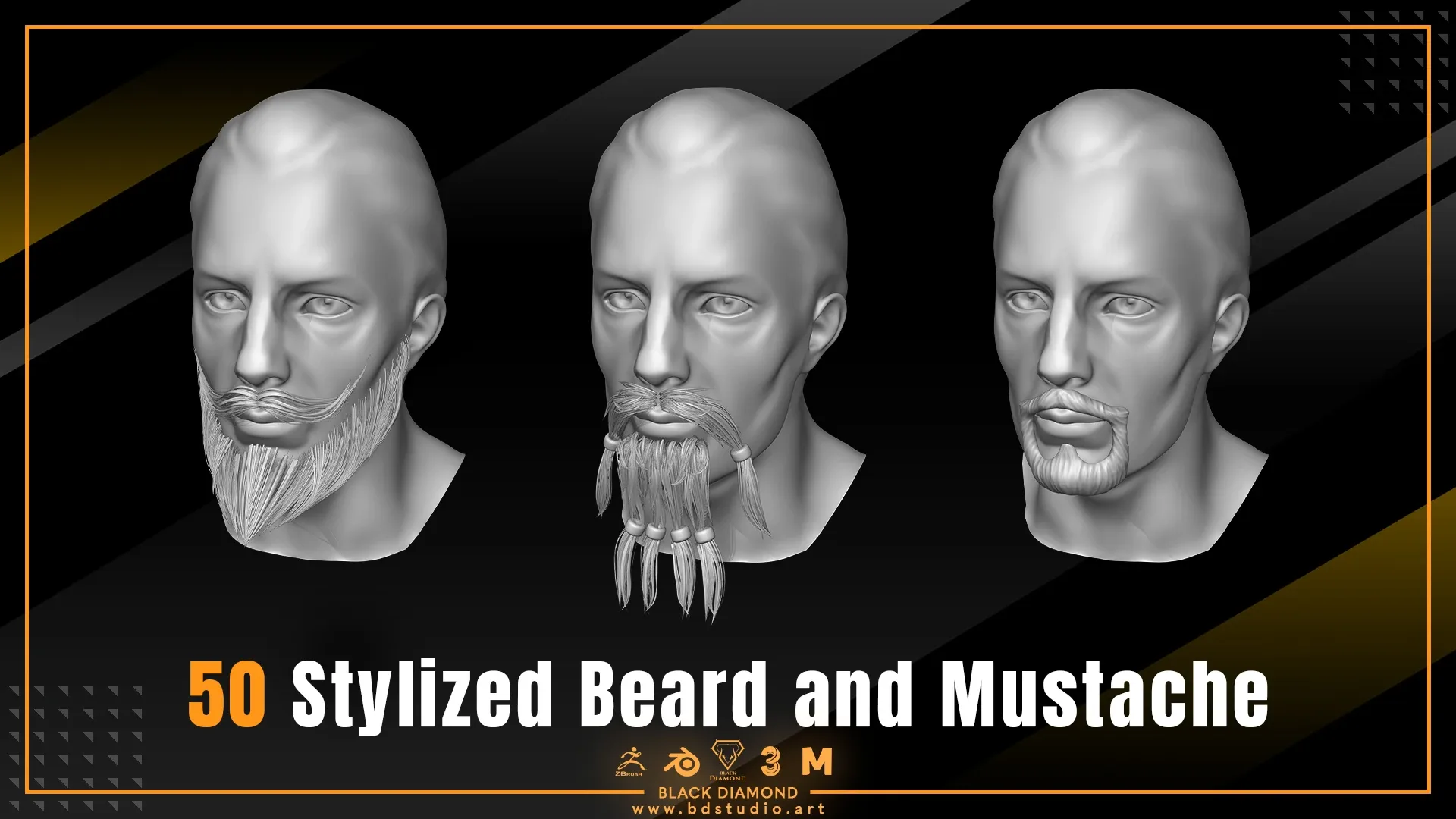 50 Stylized Beard and Mustache - For All 3D Software