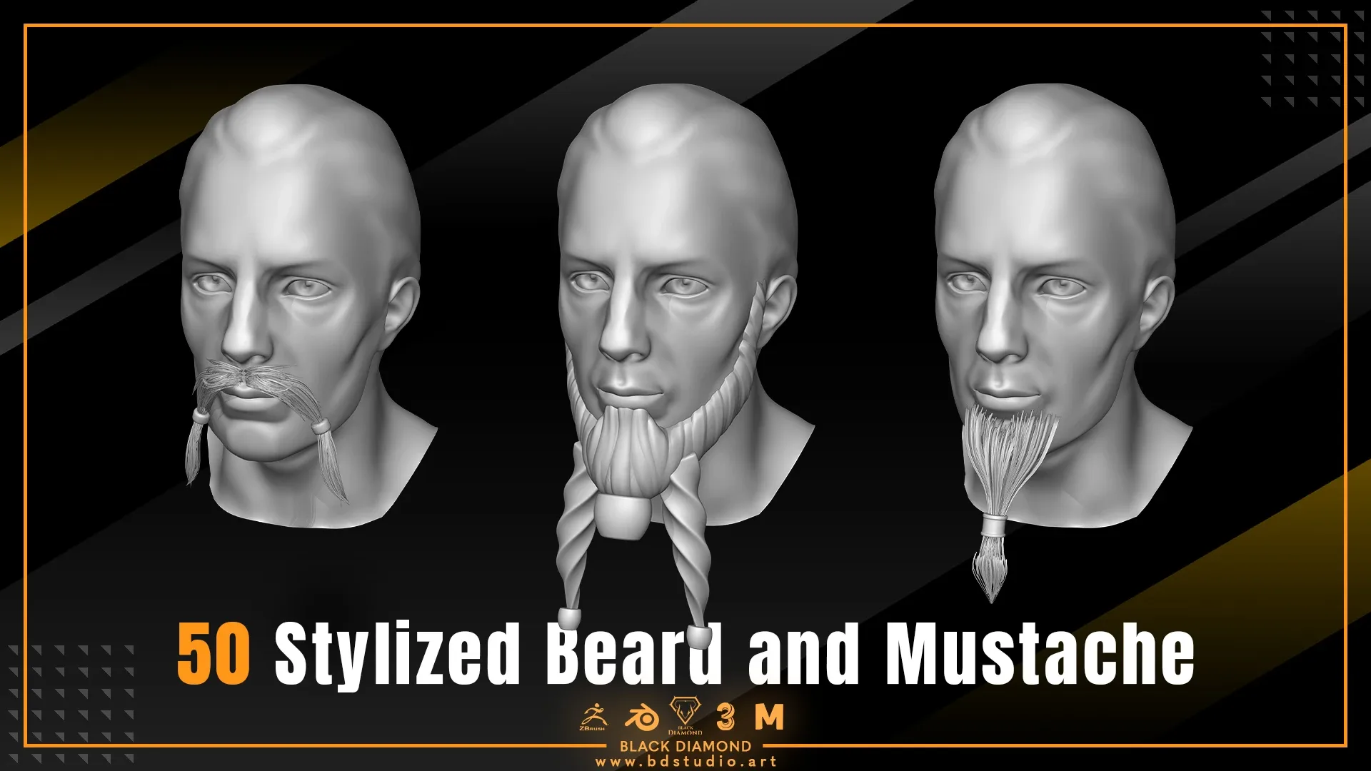 50 Stylized Beard and Mustache - For All 3D Software