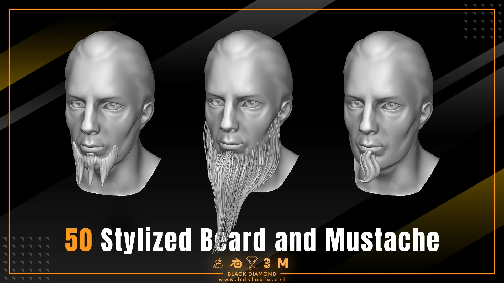 50 Stylized Beard and Mustache - For All 3D Software