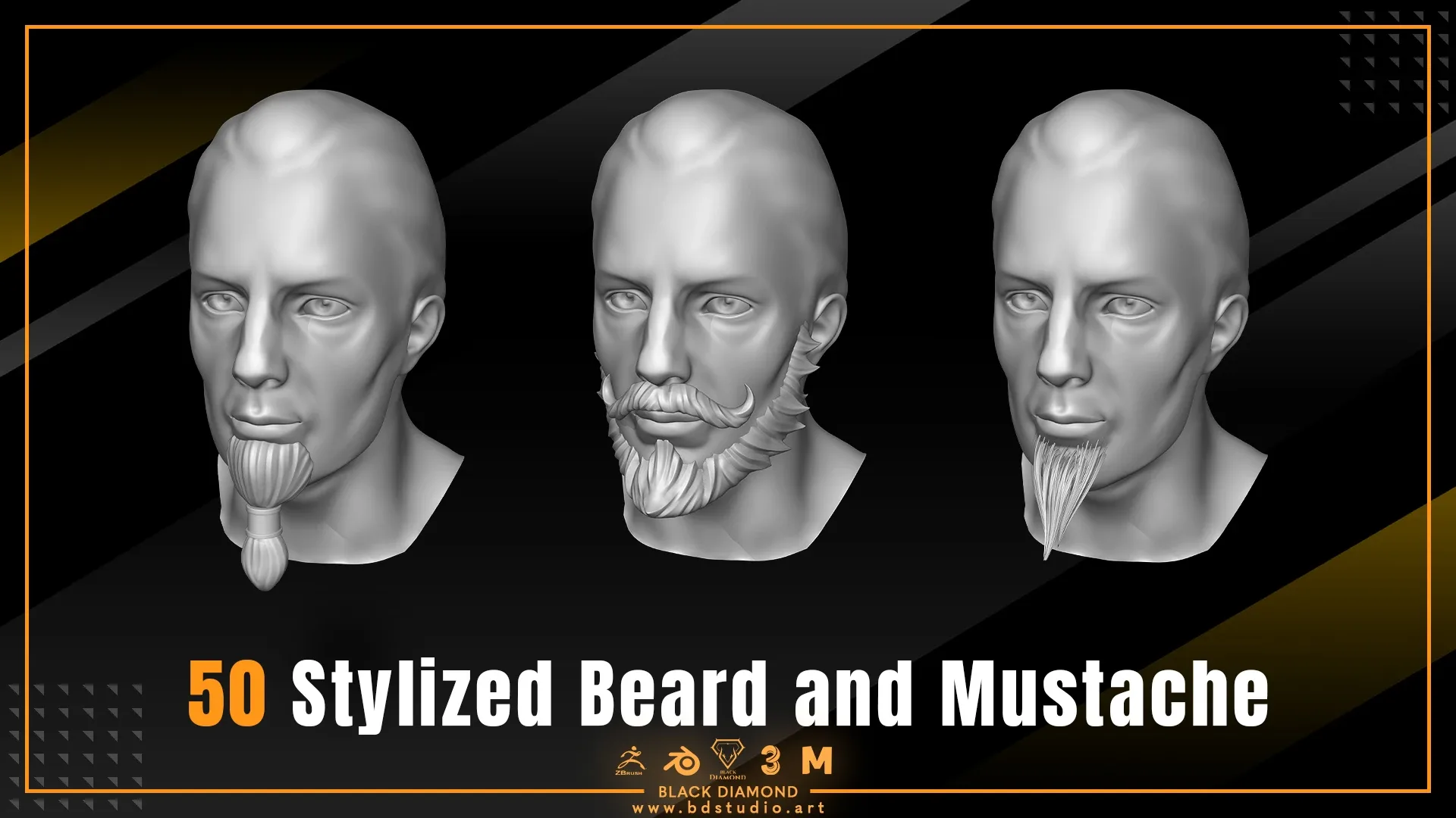 50 Stylized Beard and Mustache - For All 3D Software