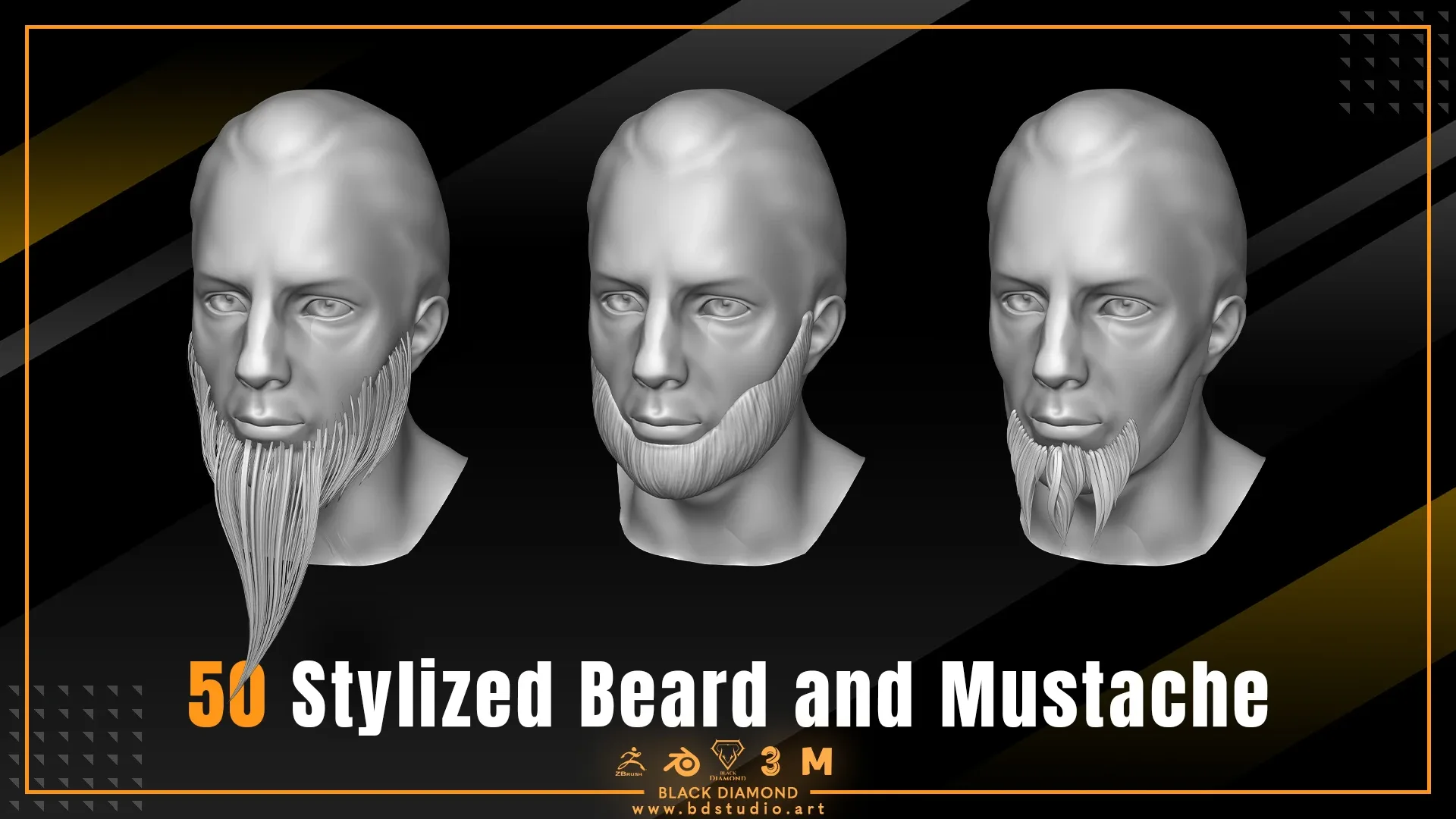 50 Stylized Beard and Mustache - For All 3D Software