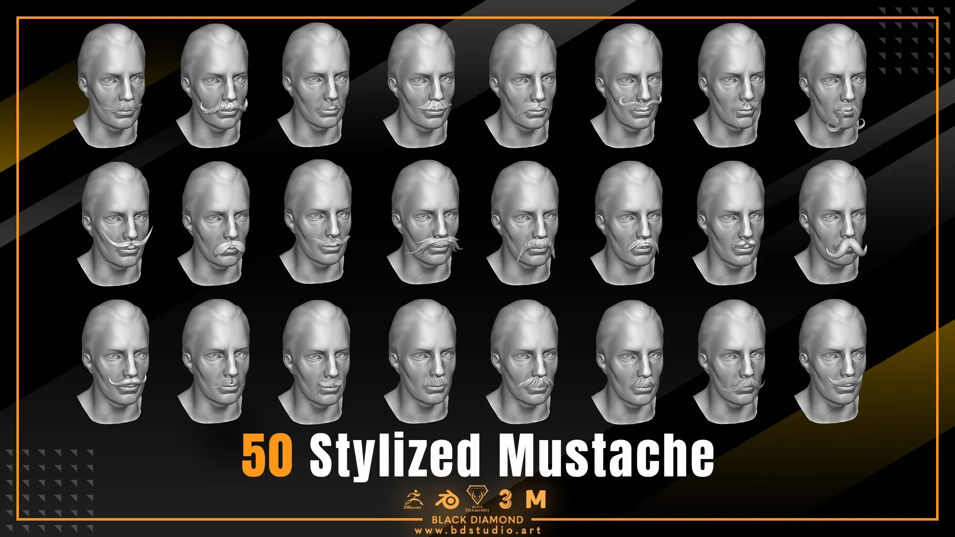 50 Stylized Mustache ( for all 3d software )