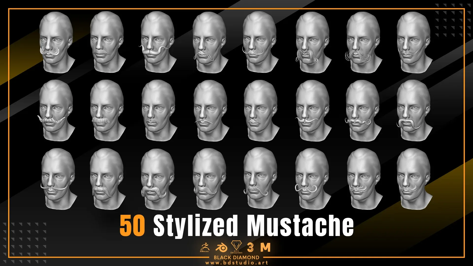 50 Stylized Mustache ( for all 3d software )