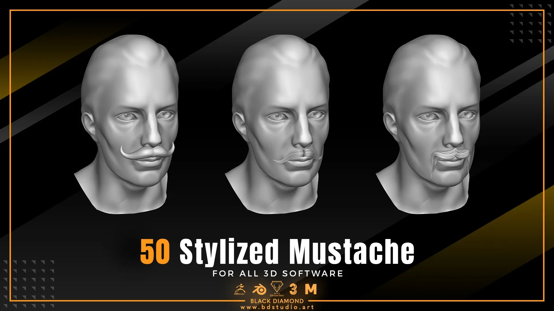 50 Stylized Mustache ( for all 3d software )