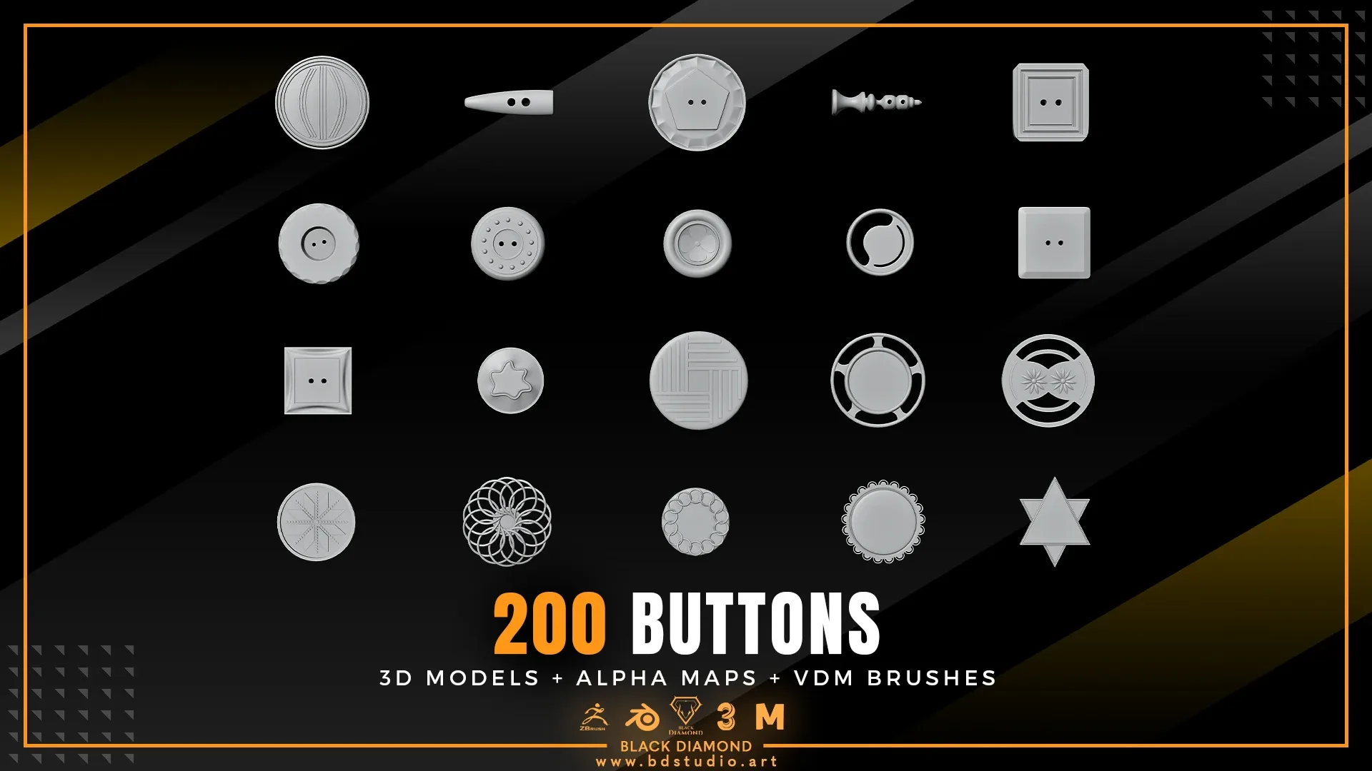 200 BUTTONS ( 3D MODELS + ALPHA MAPS + VDM BRUSHES )