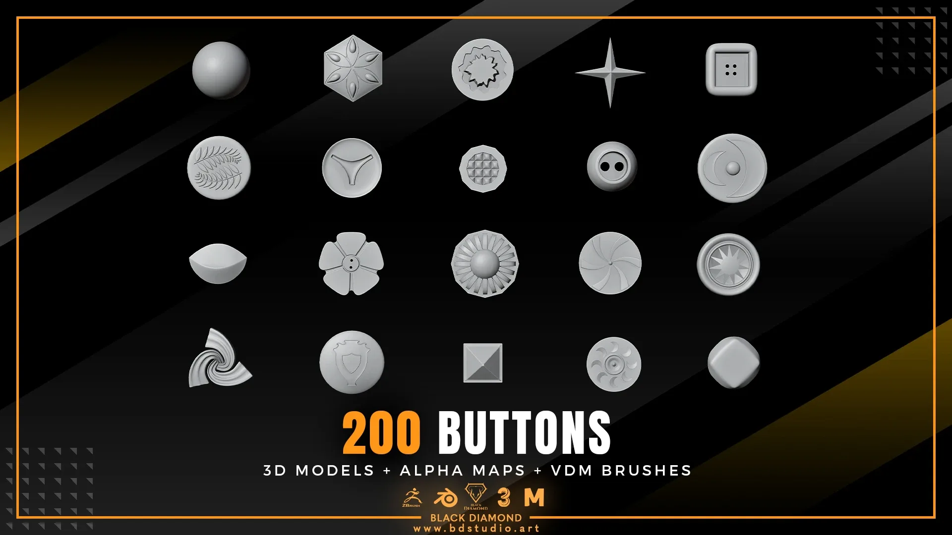 200 BUTTONS ( 3D MODELS + ALPHA MAPS + VDM BRUSHES )