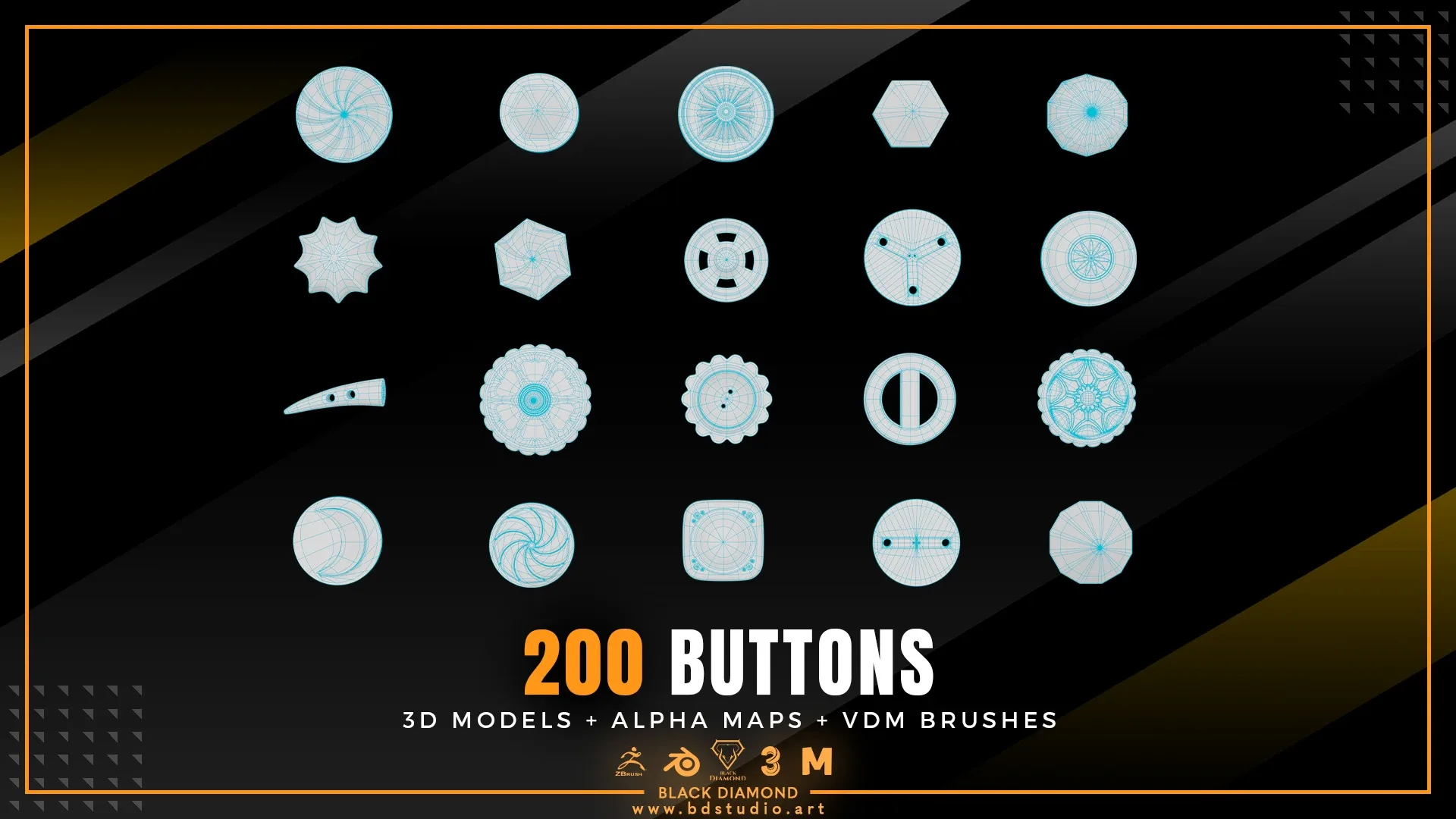 200 BUTTONS ( 3D MODELS + ALPHA MAPS + VDM BRUSHES )