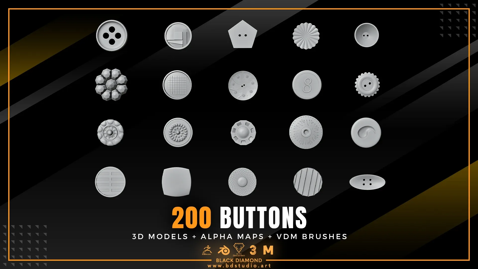 200 BUTTONS ( 3D MODELS + ALPHA MAPS + VDM BRUSHES )