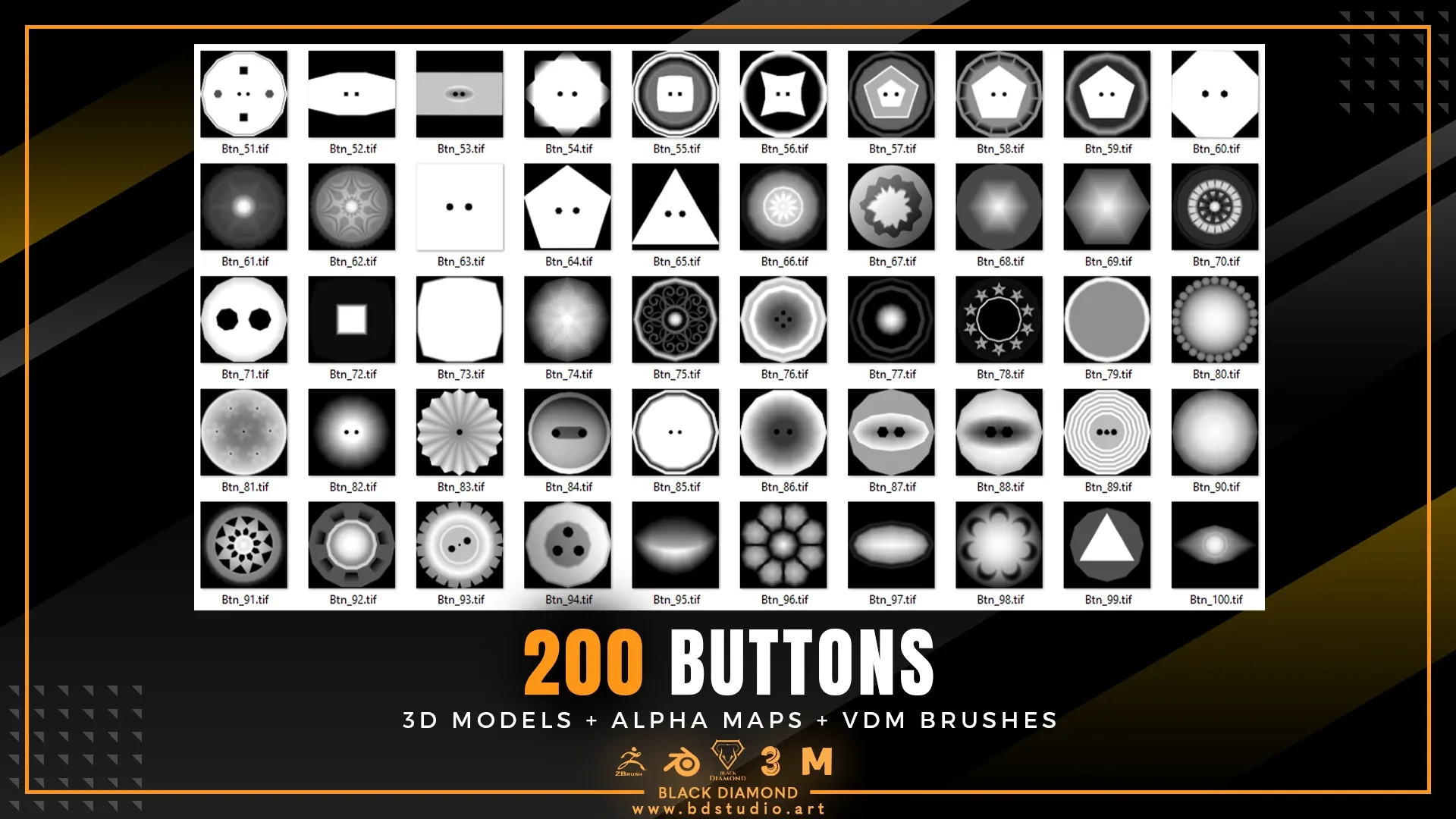 200 BUTTONS ( 3D MODELS + ALPHA MAPS + VDM BRUSHES )