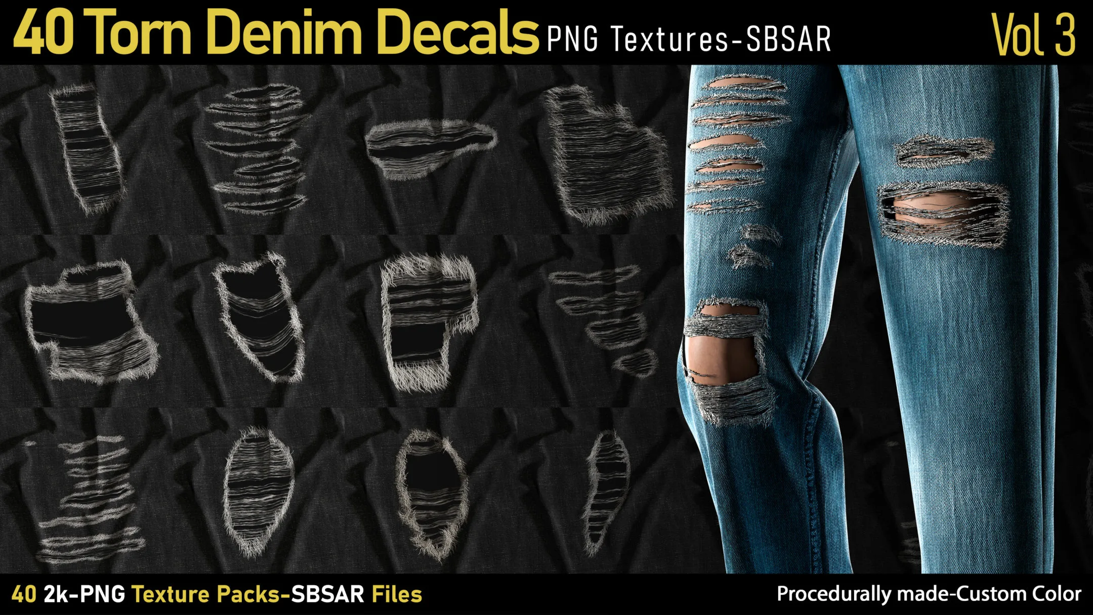 40 Torn Denim Decals-SBSAR-PNG