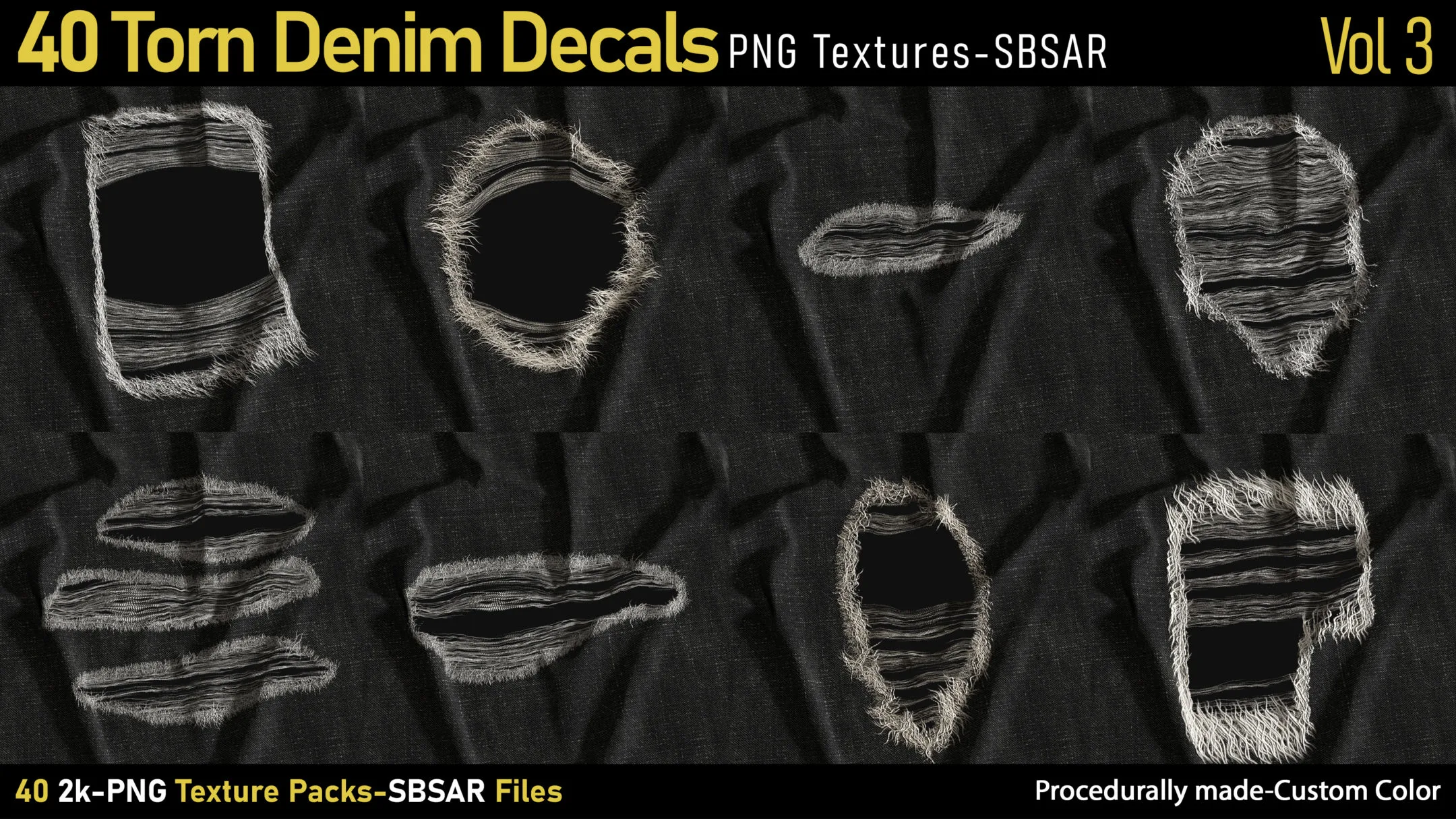 40 Torn Denim Decals-SBSAR-PNG