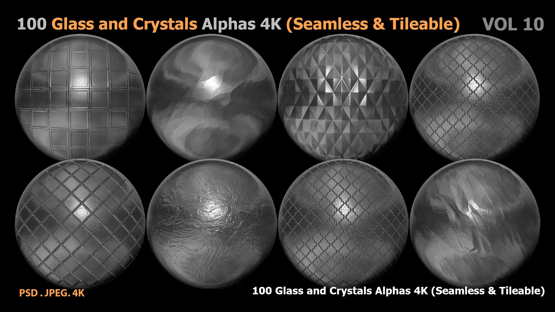 100 Glass and Crystals Alphas (Seamless & Tileable) VOL 10