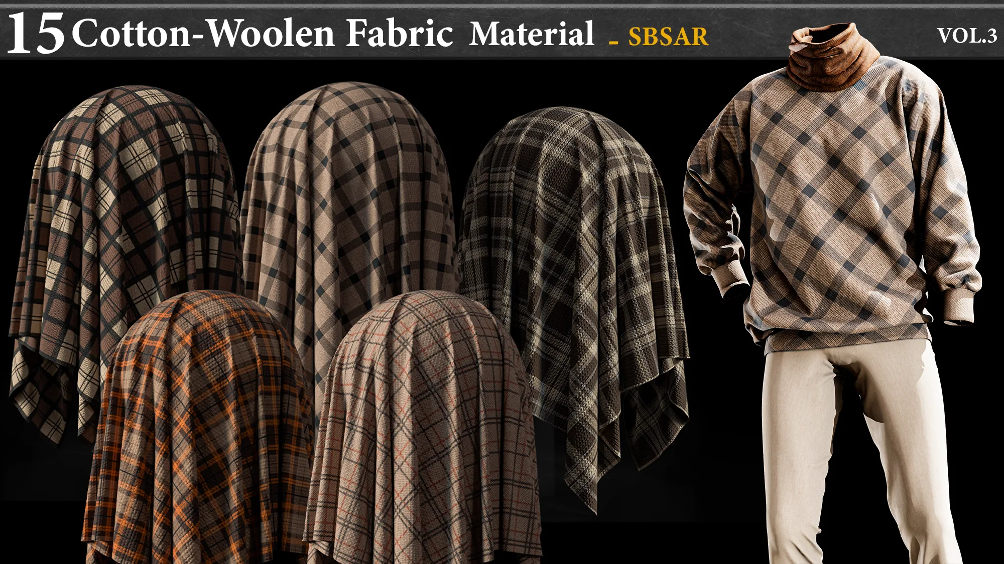 15 Cotton-Woolen & checkered Fabric Material_SBSAR VOL.3