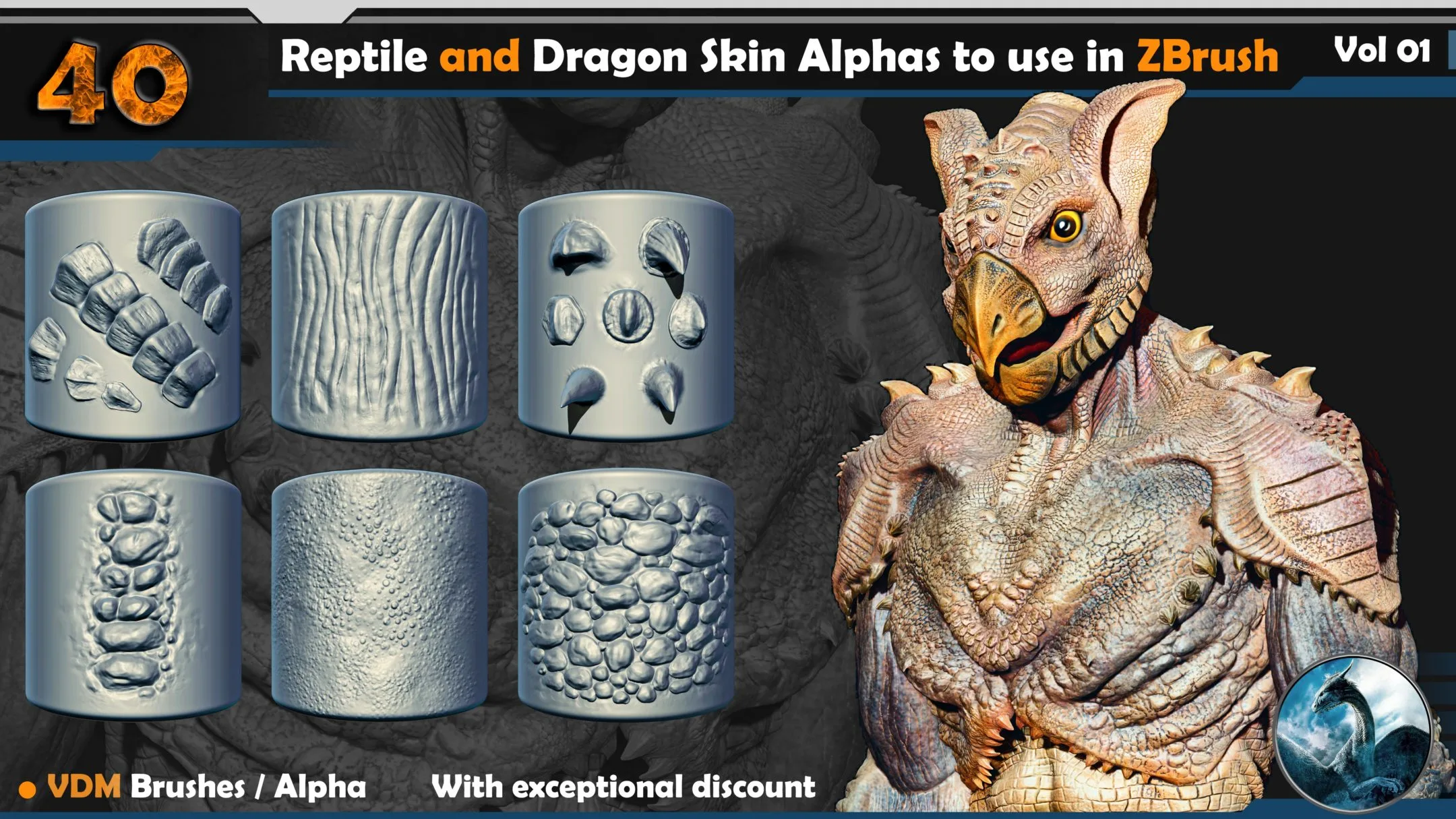 135 Reptile and Dragon Skin Brushes/Alphas Bundle (30% OFF)