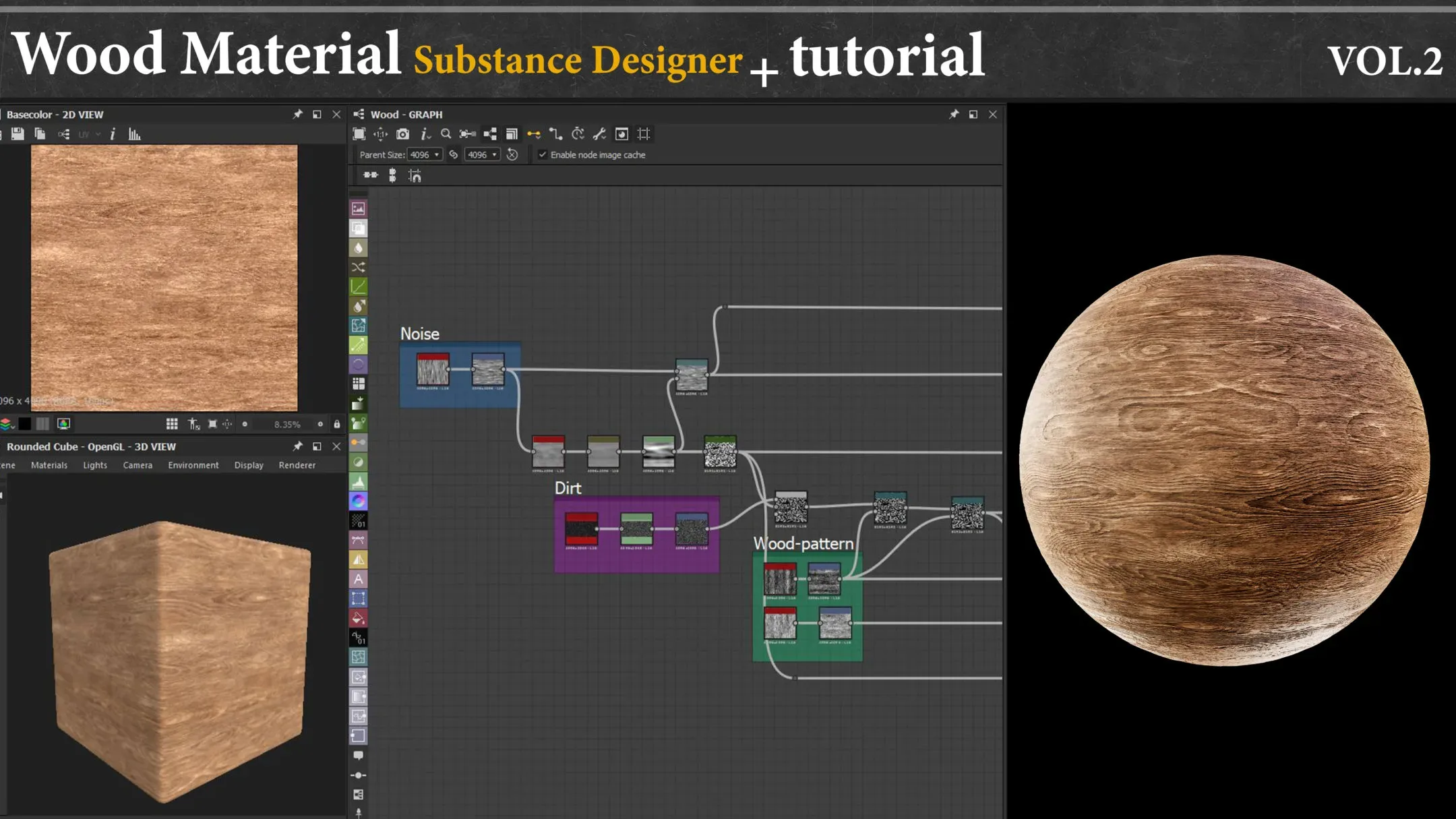 Wood Material_Substance Designer + Tutorial + PBR texture 4k VOL.2