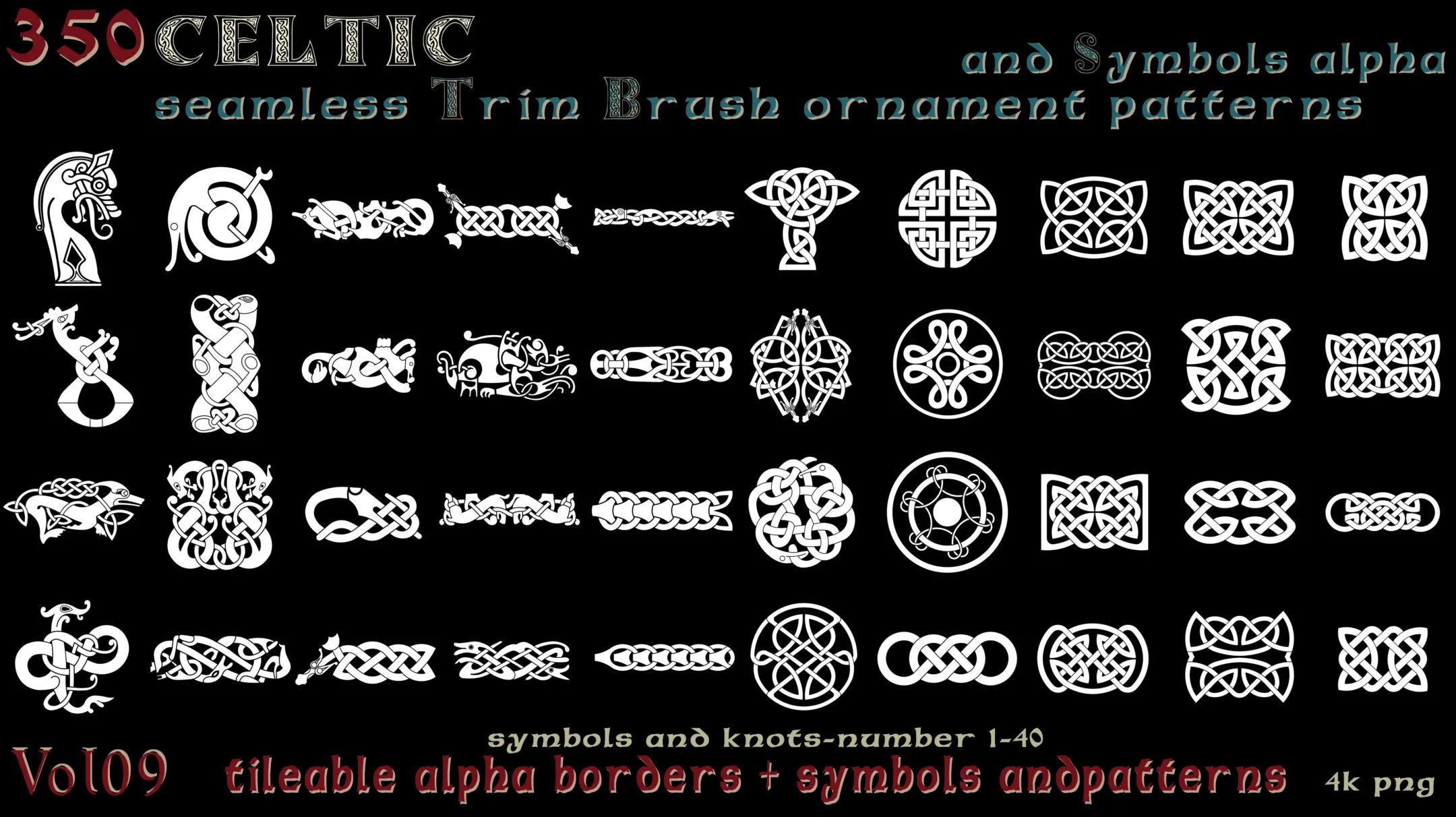 350 Celtic seamless Trim Brush ornament patterns and Symbols alpha - vol09