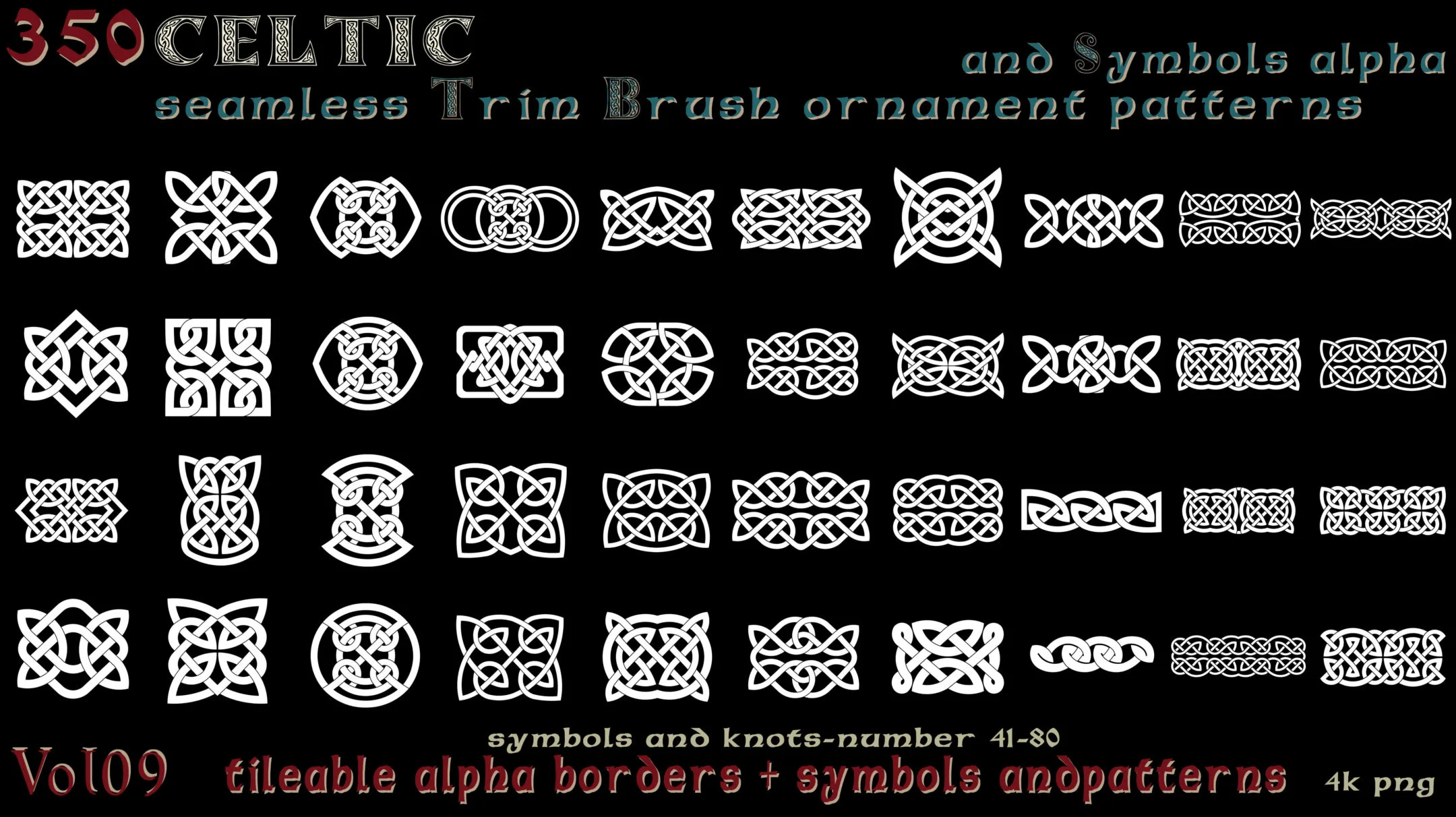 350 Celtic seamless Trim Brush ornament patterns and Symbols alpha - vol09