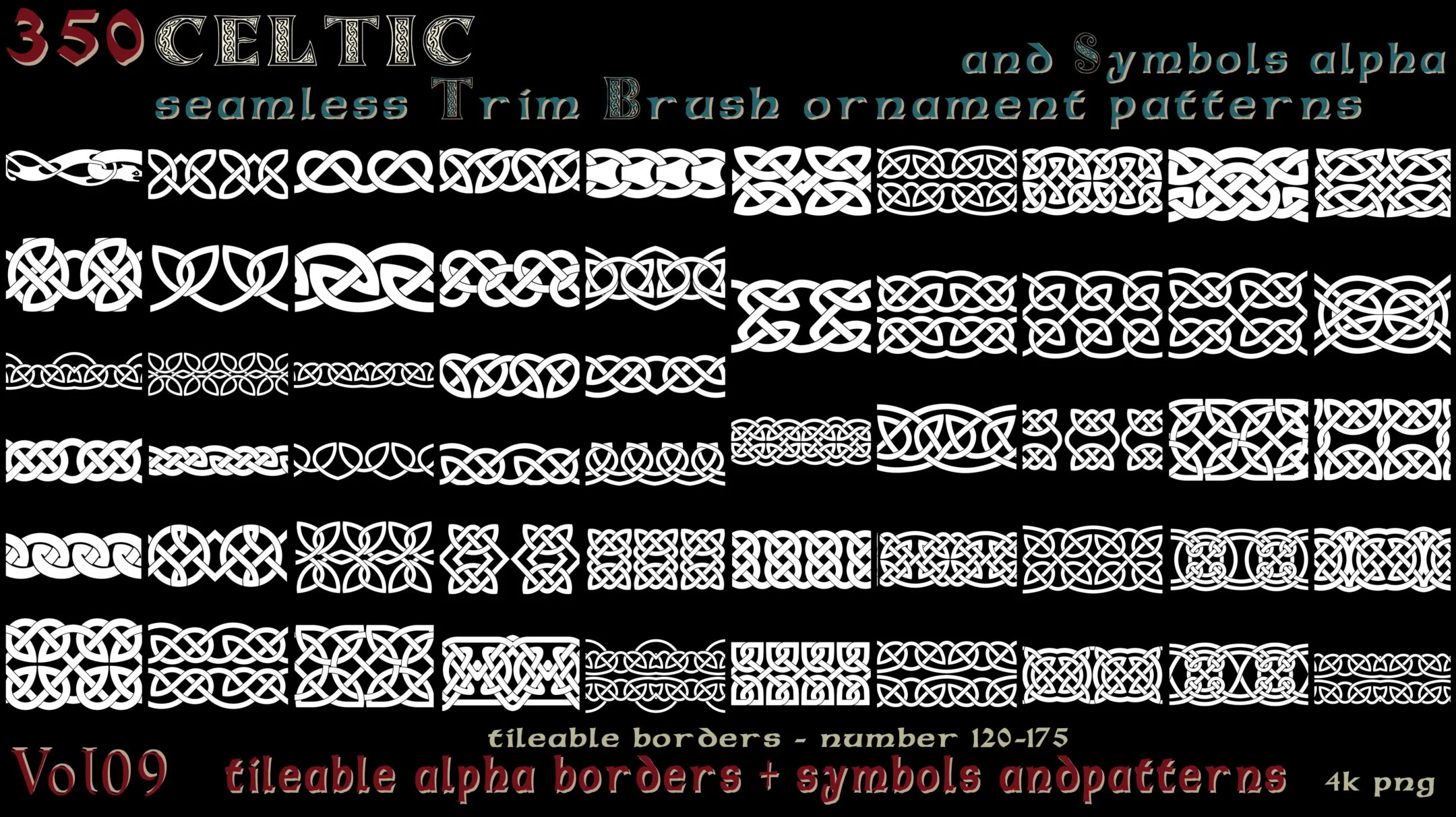 350 Celtic seamless Trim Brush ornament patterns and Symbols alpha - vol09