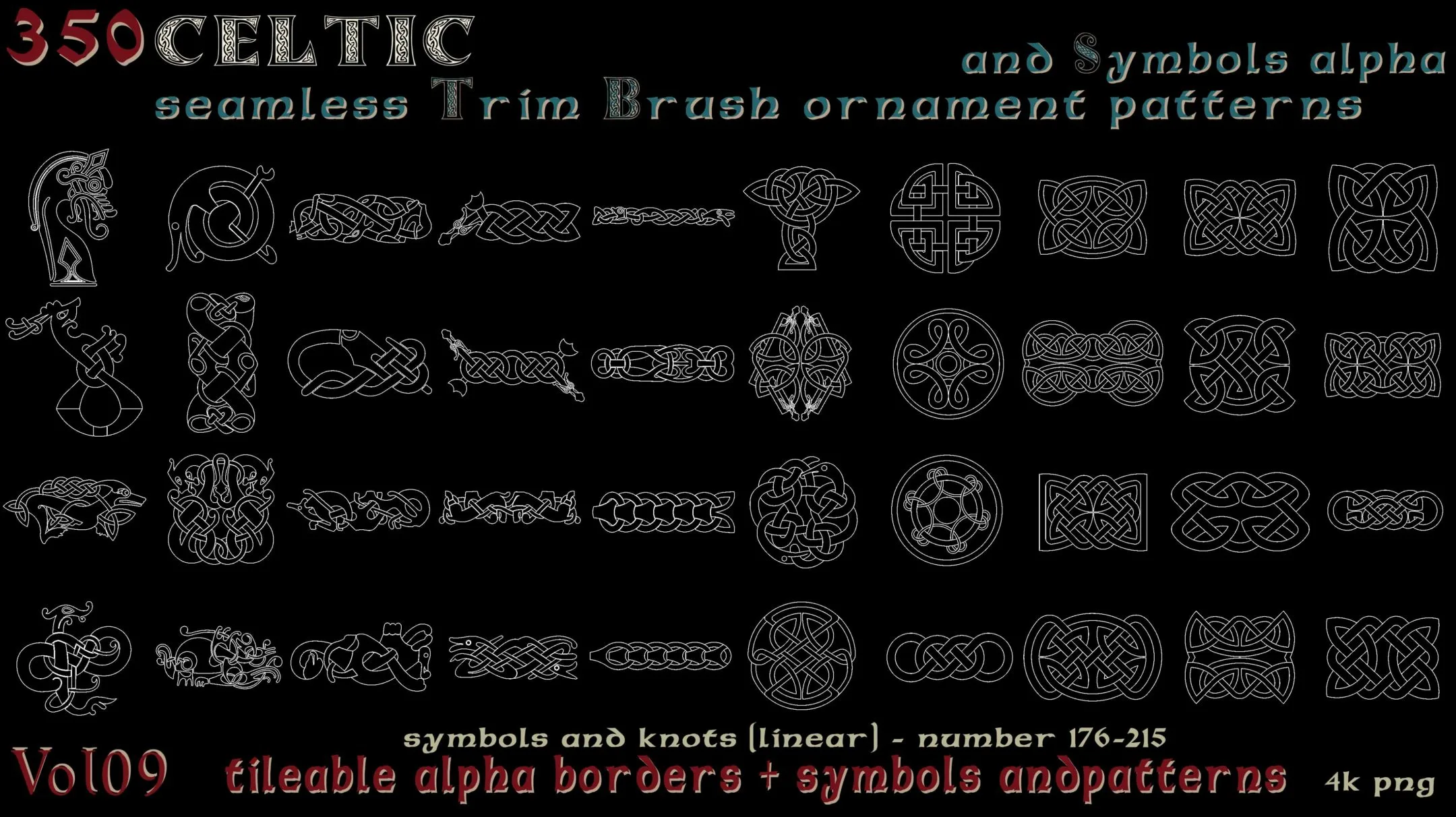 350 Celtic seamless Trim Brush ornament patterns and Symbols alpha - vol09