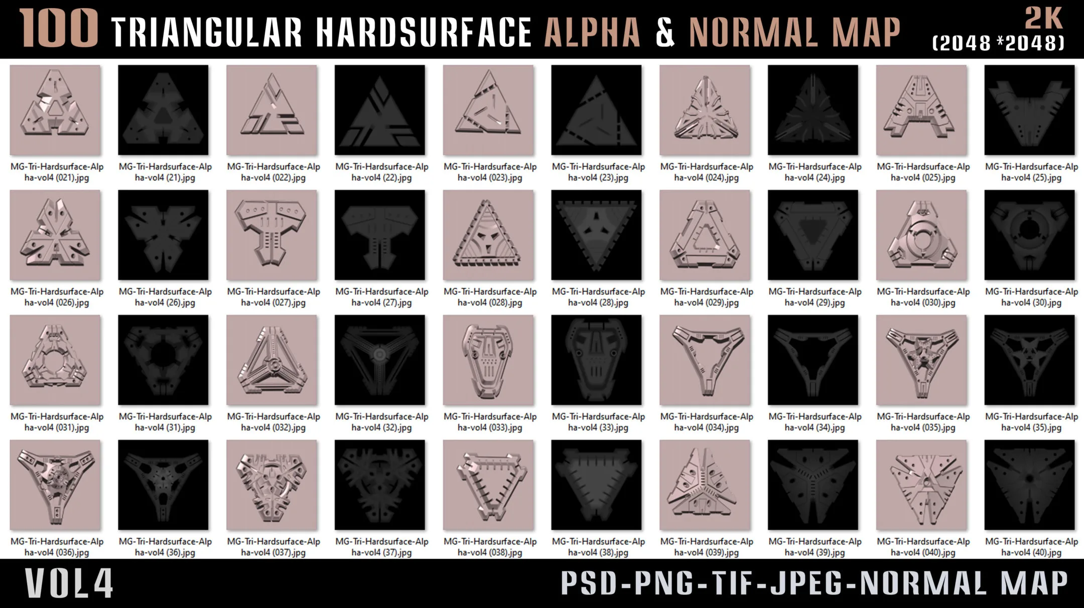 100 Triangular Hardsurface Alpha and Normal map - vol4