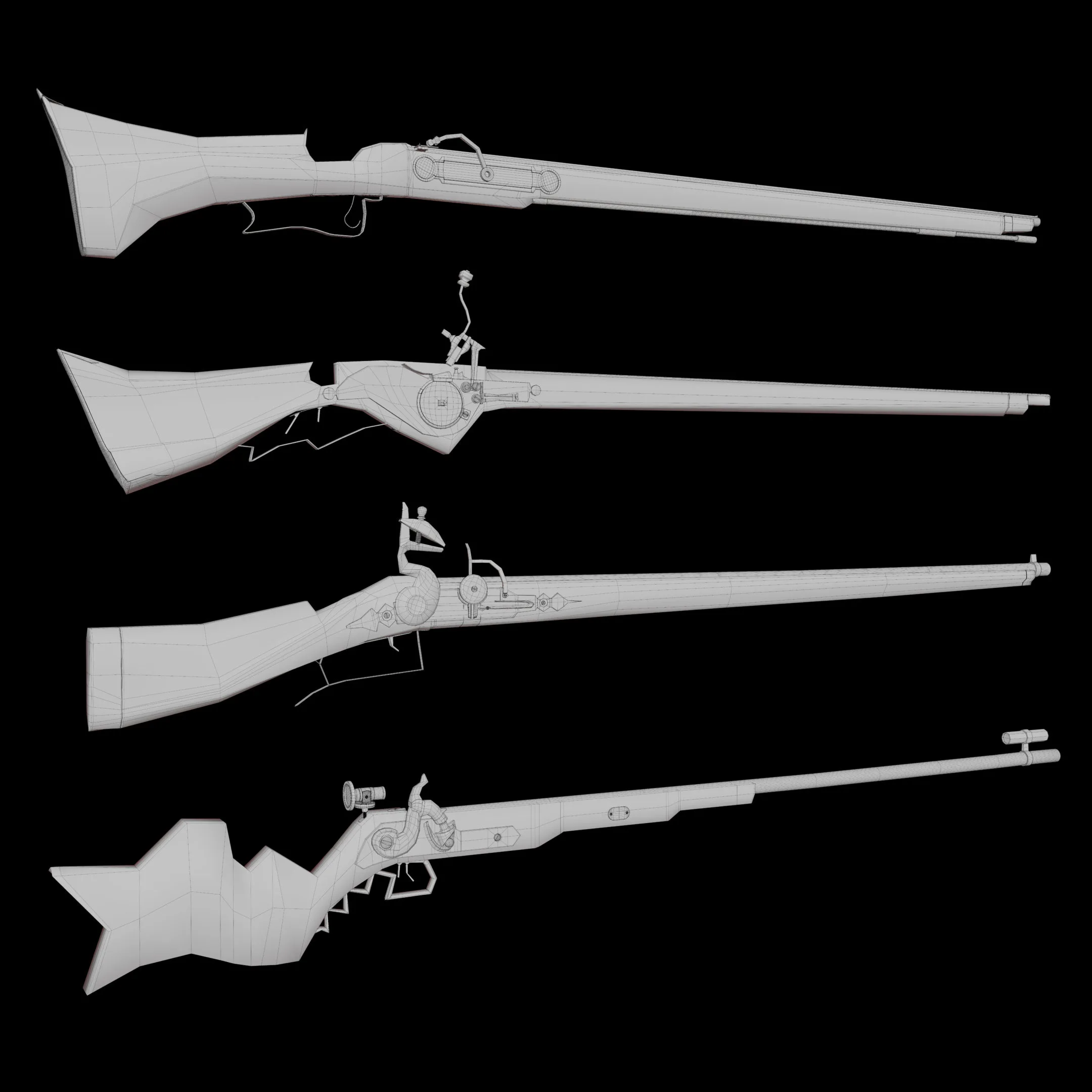 Antique Rifle Collection Basemesh &amp; high poly