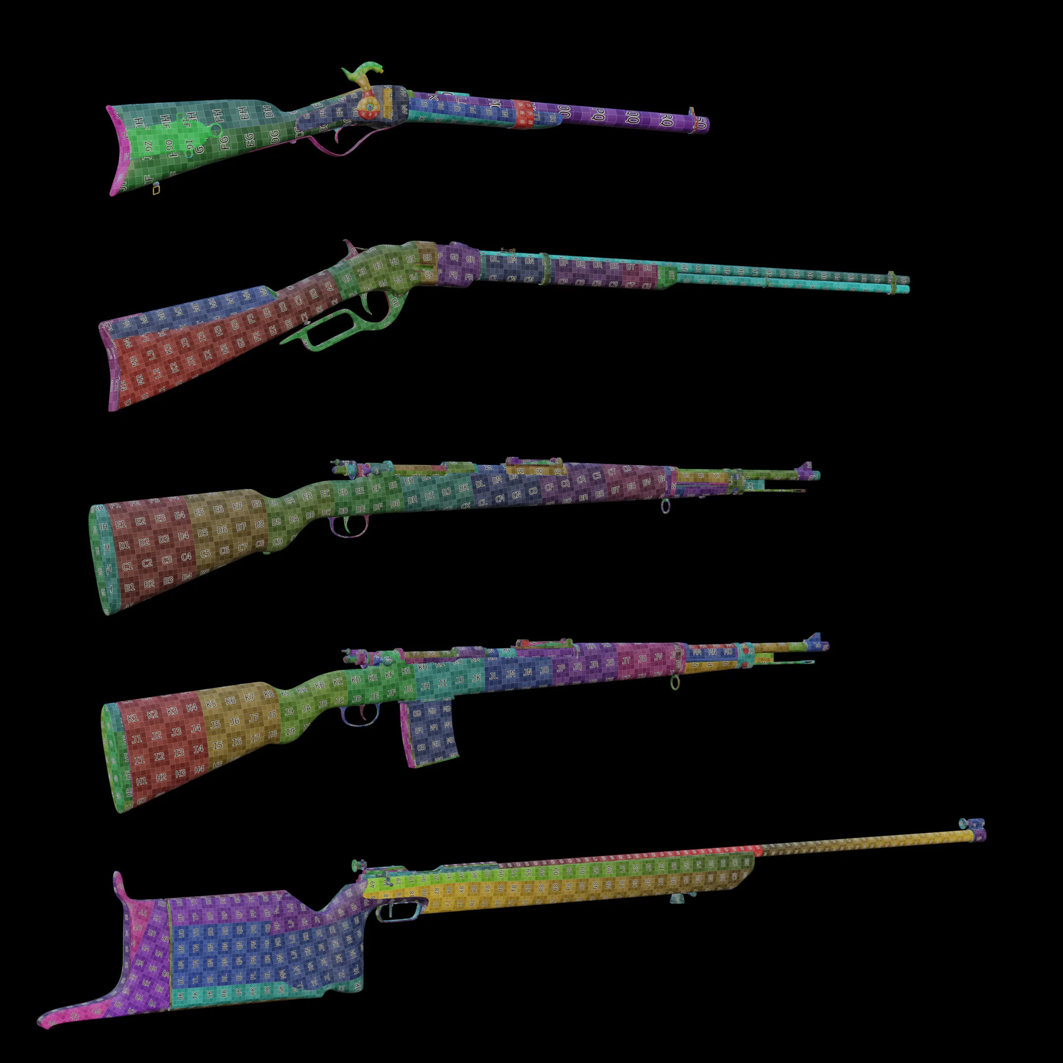 Antique Rifle Collection Basemesh &amp; high poly