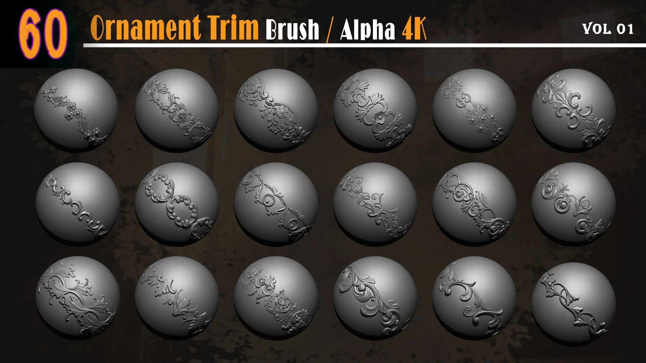 60 Ornament Trim Brush / Alpha Vol 01