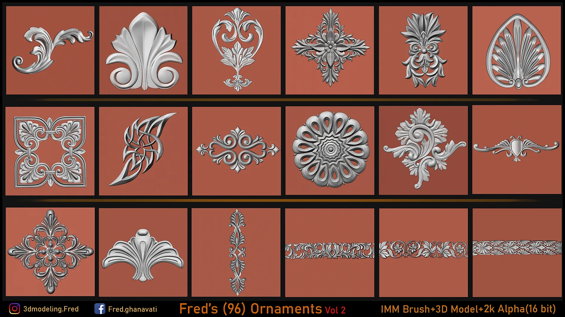 Fred's 96 Ornament Brush & Kitbash Vol 2