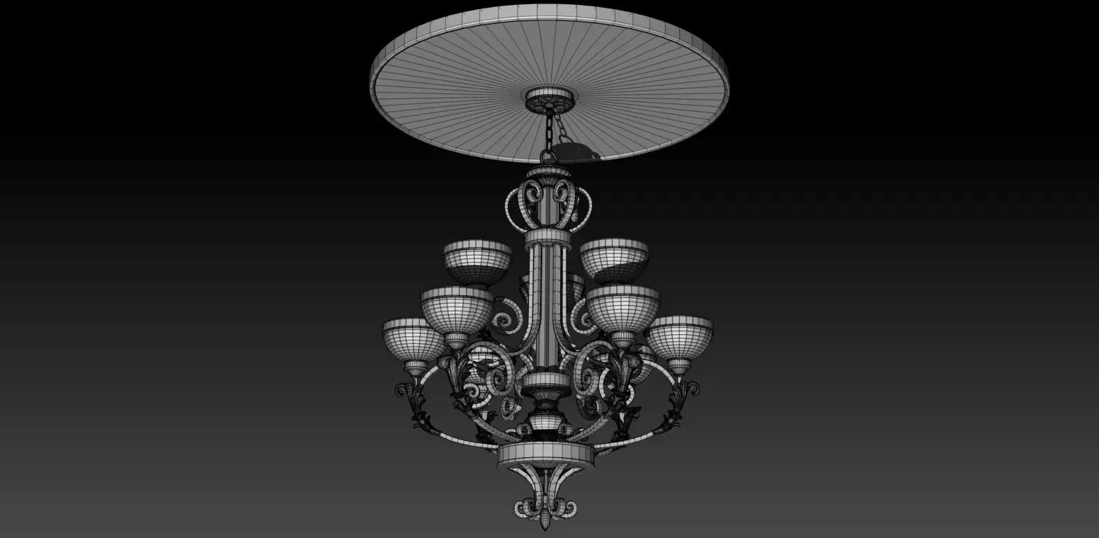 Chandelier Nine Lights with Ceiling Medallion Low-poly 3D Model