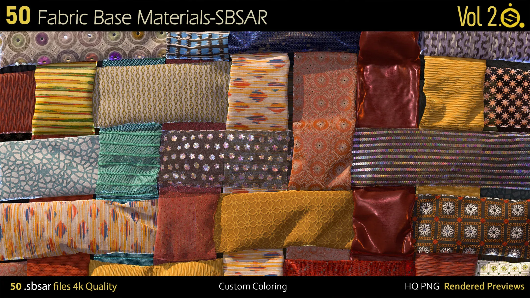 50 Fabric Materials-sbsar-4k-custom colors-Vol2