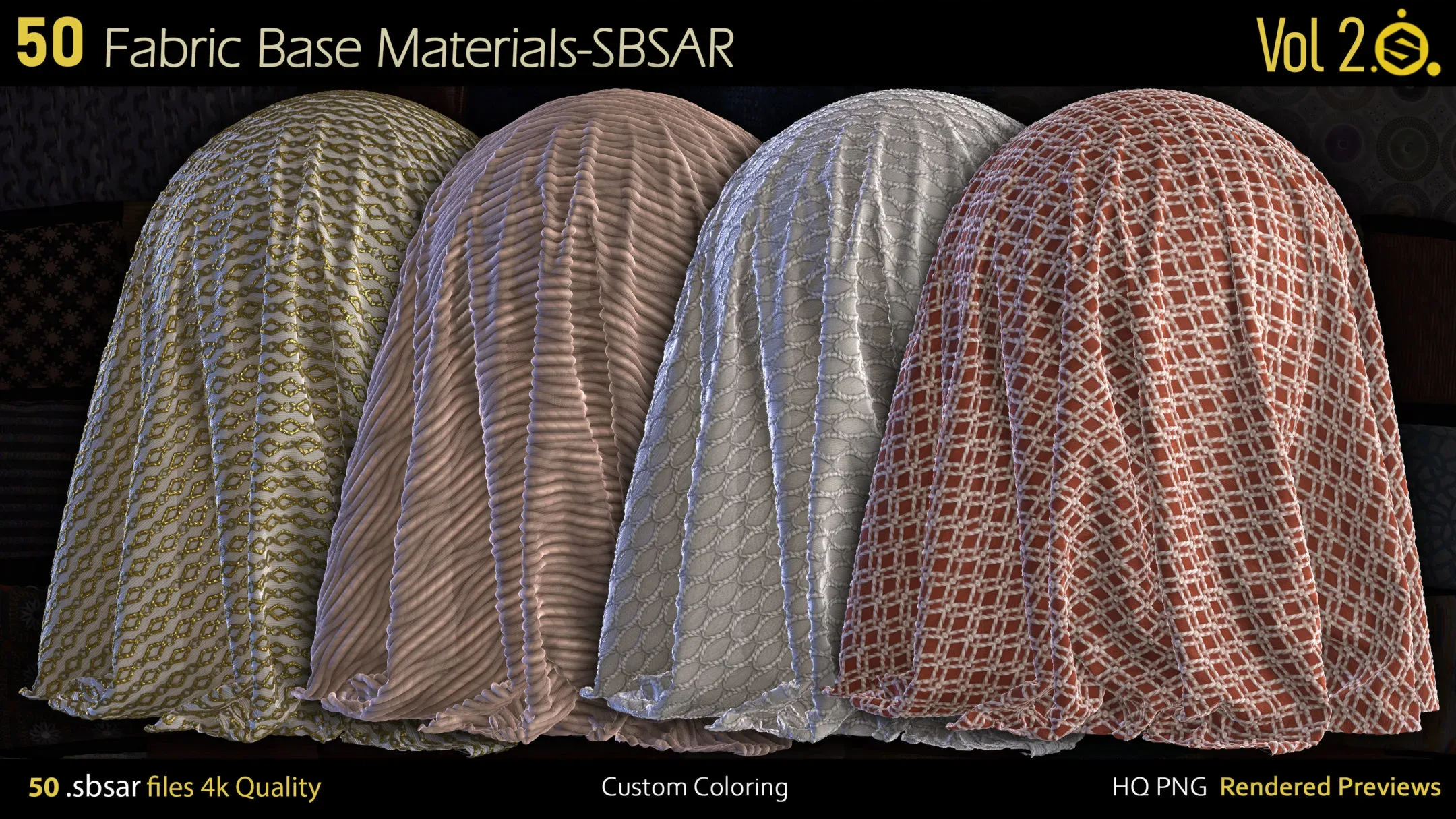 50 Fabric Materials-sbsar-4k-custom colors-Vol2