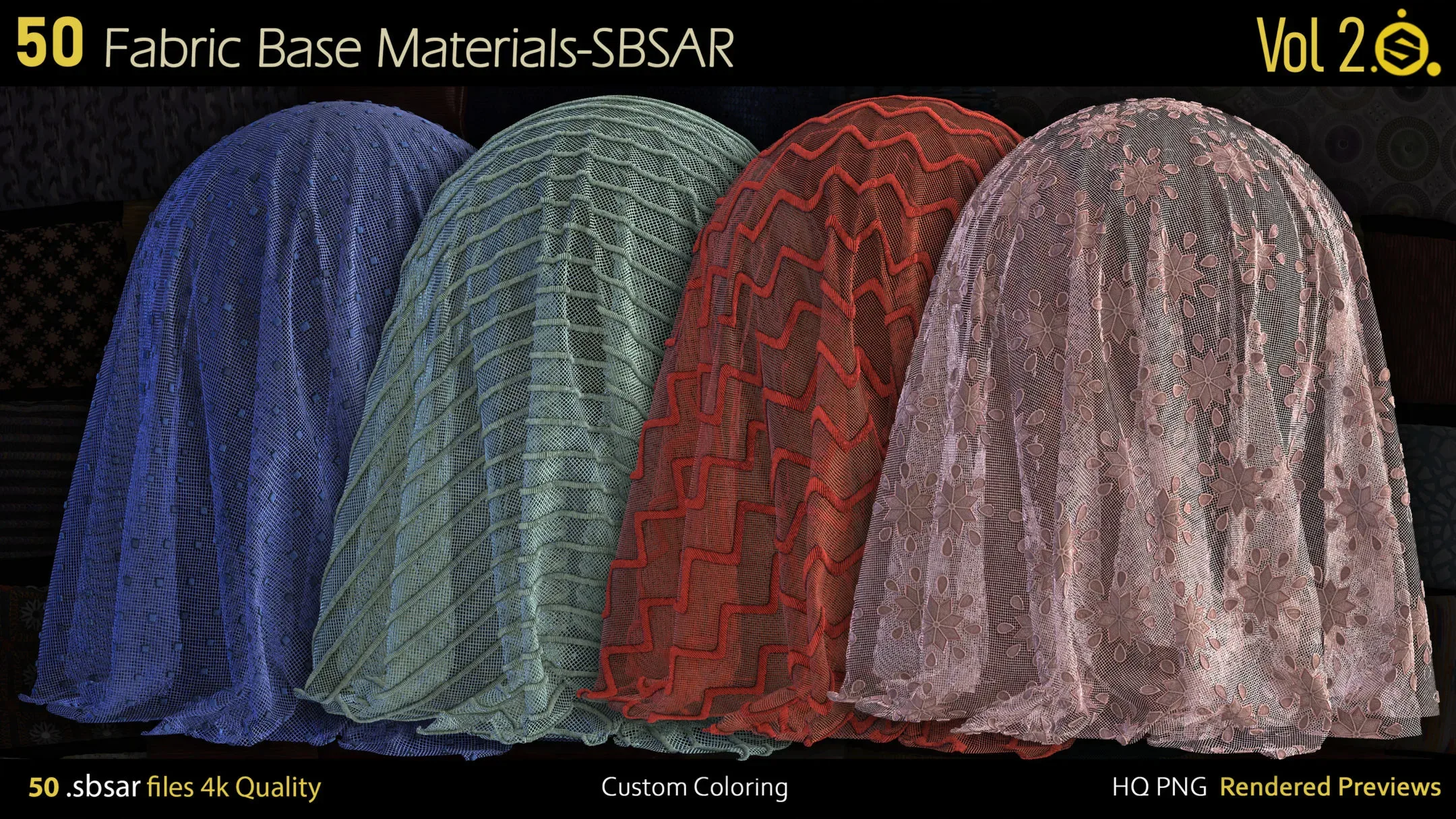 50 Fabric Materials-sbsar-4k-custom colors-Vol2