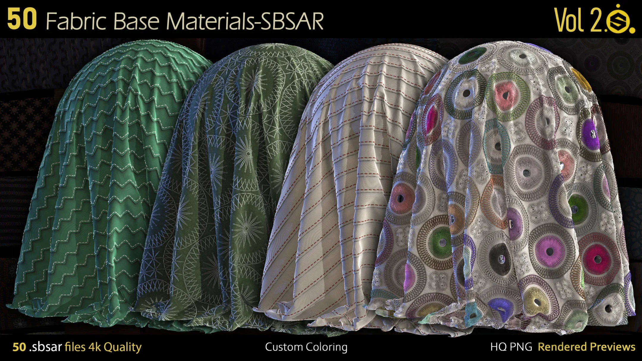 50 Fabric Materials-sbsar-4k-custom colors-Vol2