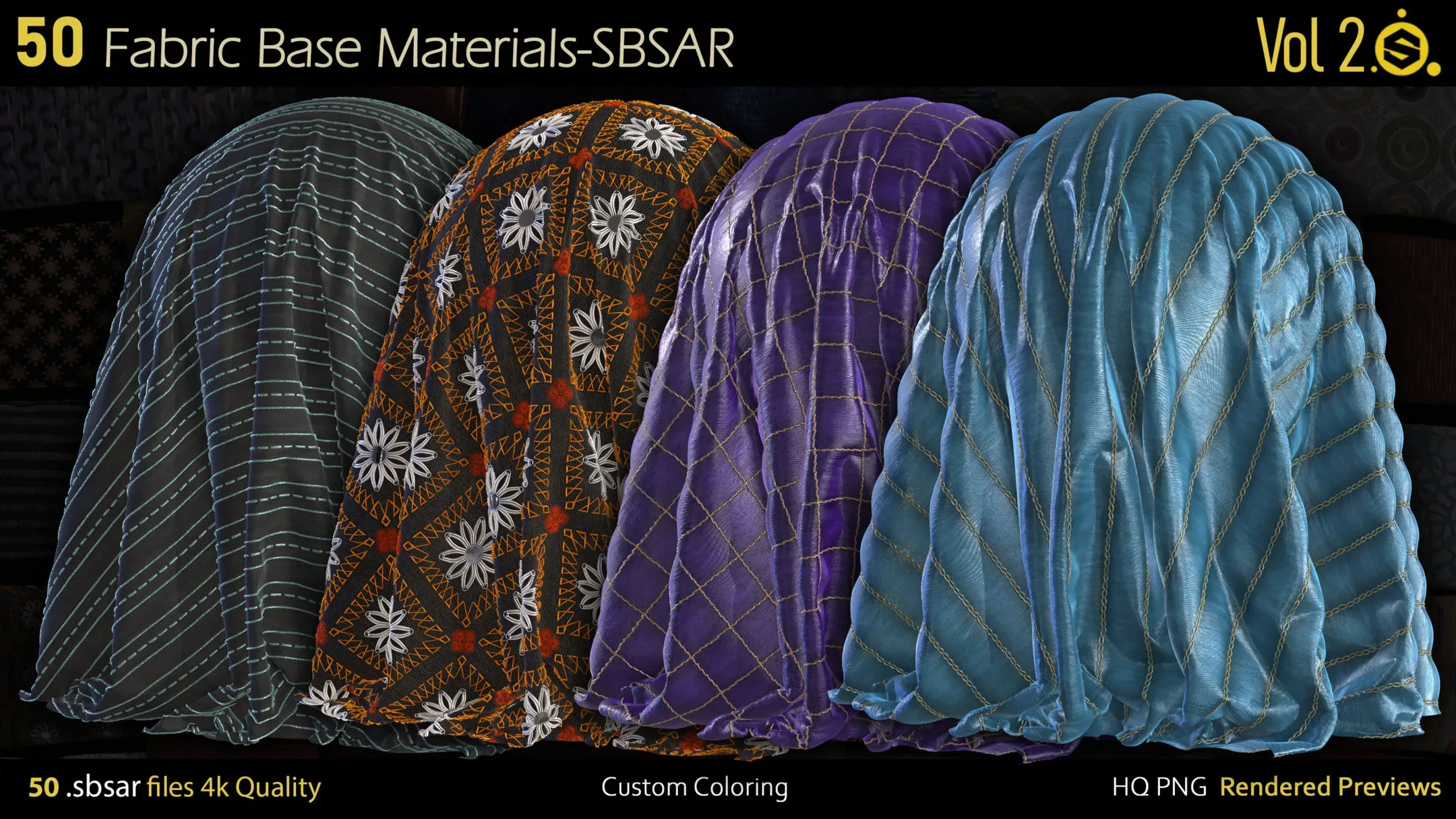 50 Fabric Materials-sbsar-4k-custom colors-Vol2